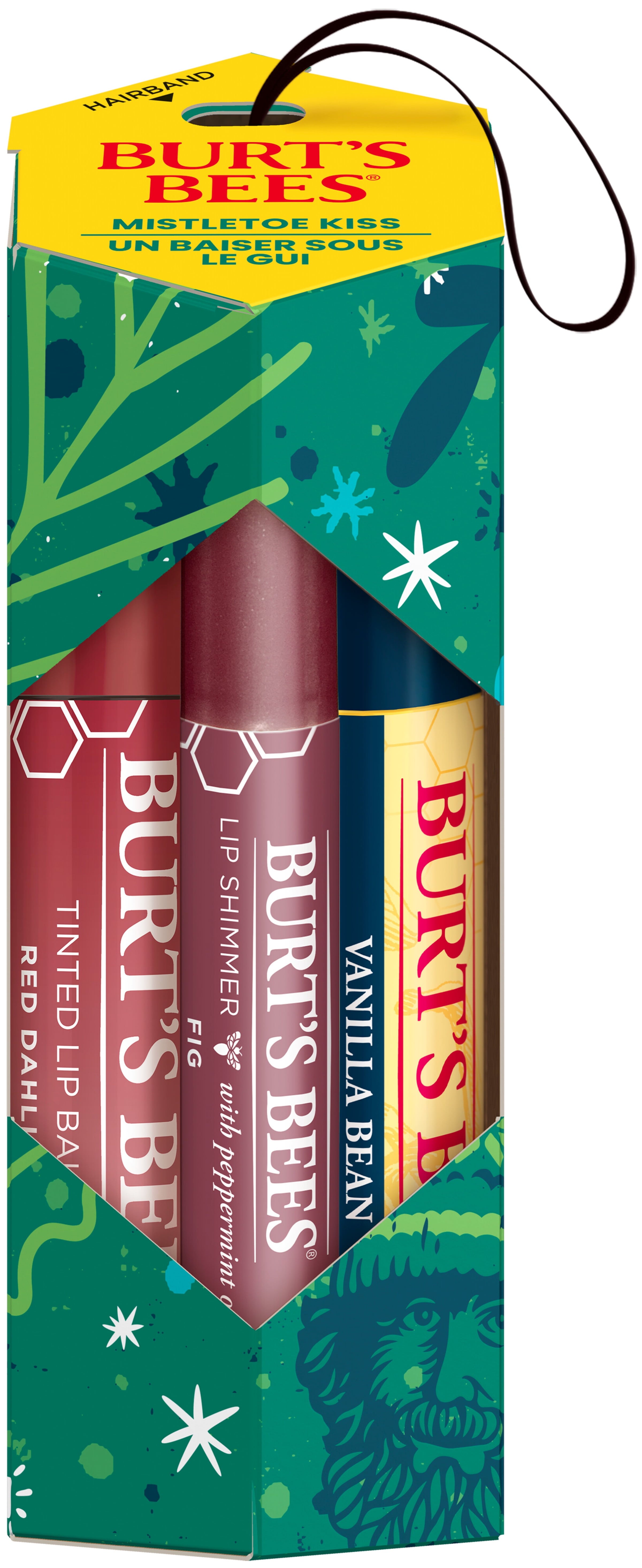 (2 pack) Burt's Bees Lip Balm, Tinted Lip Balm and Lip Shimmer Gift Sets, Mistletoe Kiss, Vanilla Bean/Red Dahlia/Fig, 3-Pack