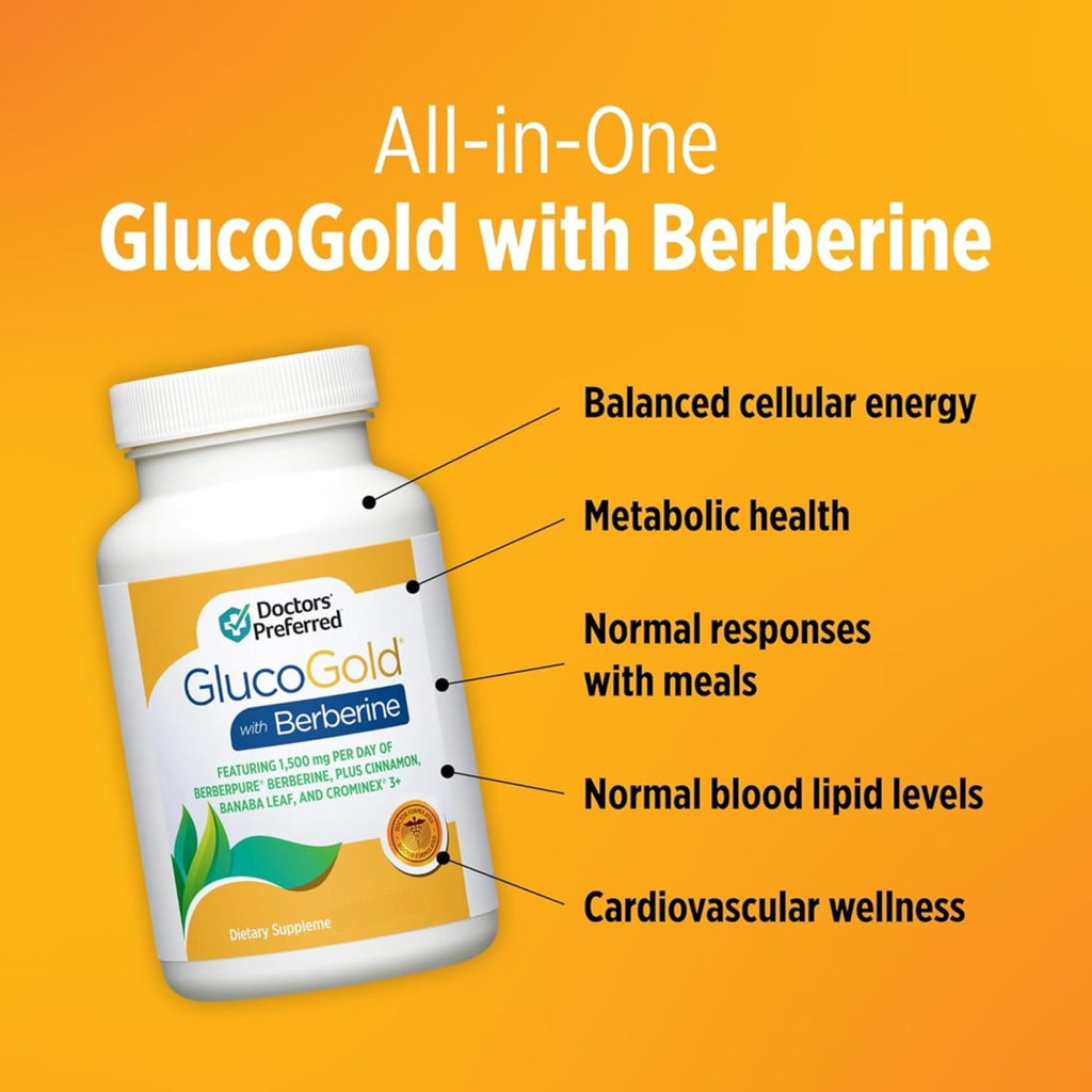Doctors’ Preferred GlucoGold with Berberine, Healthy Blood Sugar Support, 42 Vegetarian Tablets