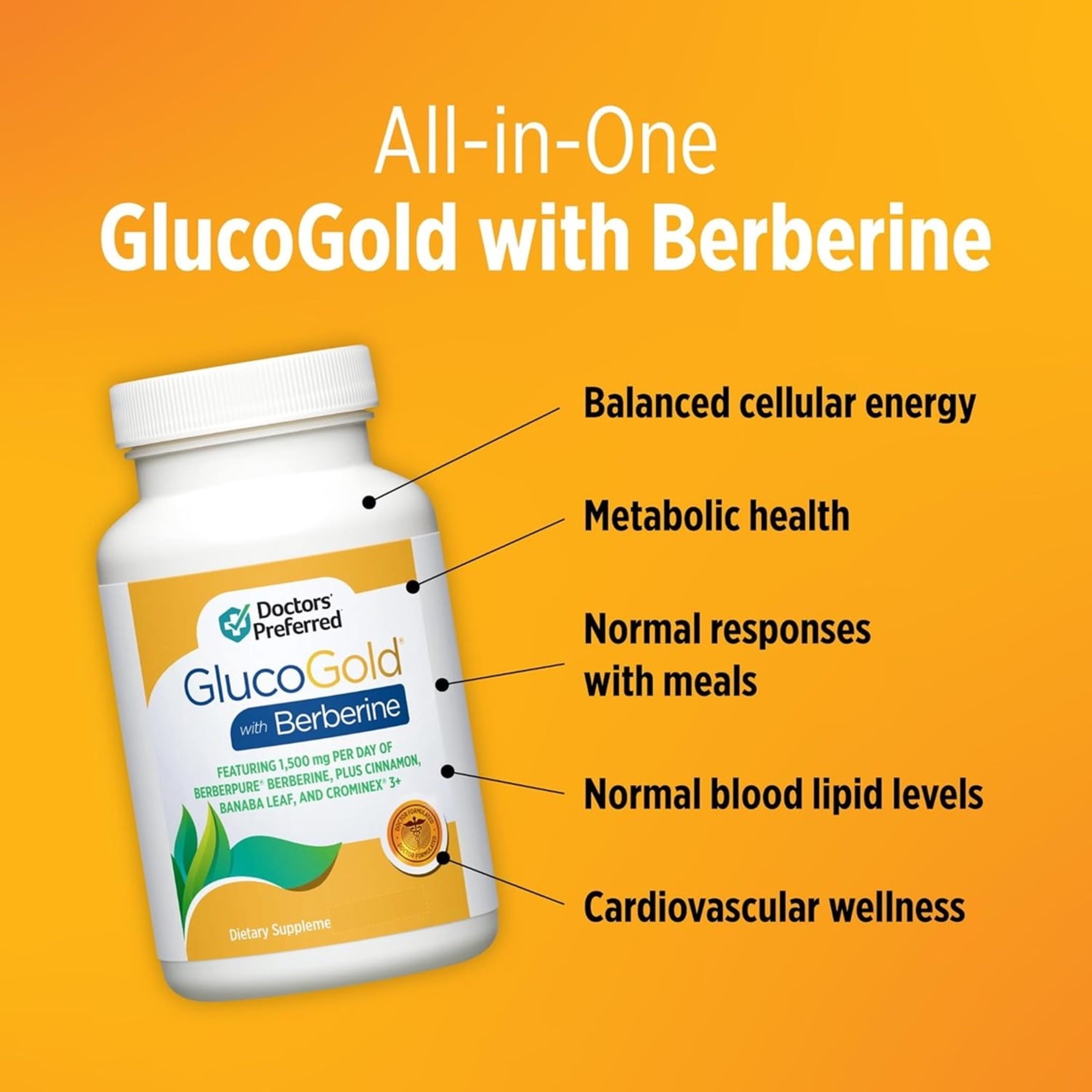 Doctors’ Preferred GlucoGold with Berberine, Healthy Blood Sugar Support, 42 Vegetarian Tablets