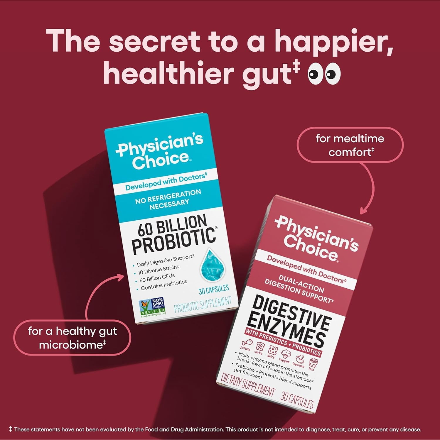 Physician's Choice Digestive Enzymes, Digestive & Gut Health, Bloating & Meal Time Discomfort, Men and Women, 30 Count