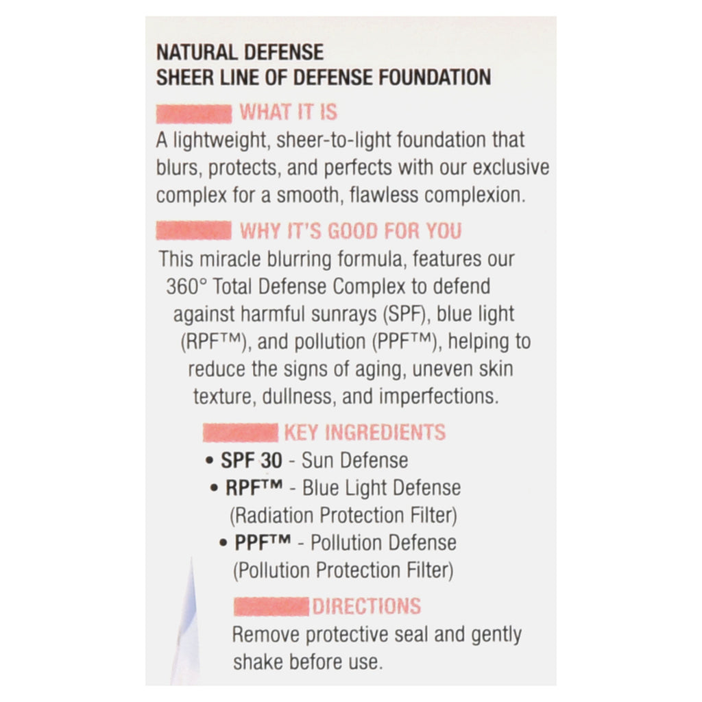 Physicians Formula Natural Defense Sheer Line of Defense Foundation SPF 30, Light