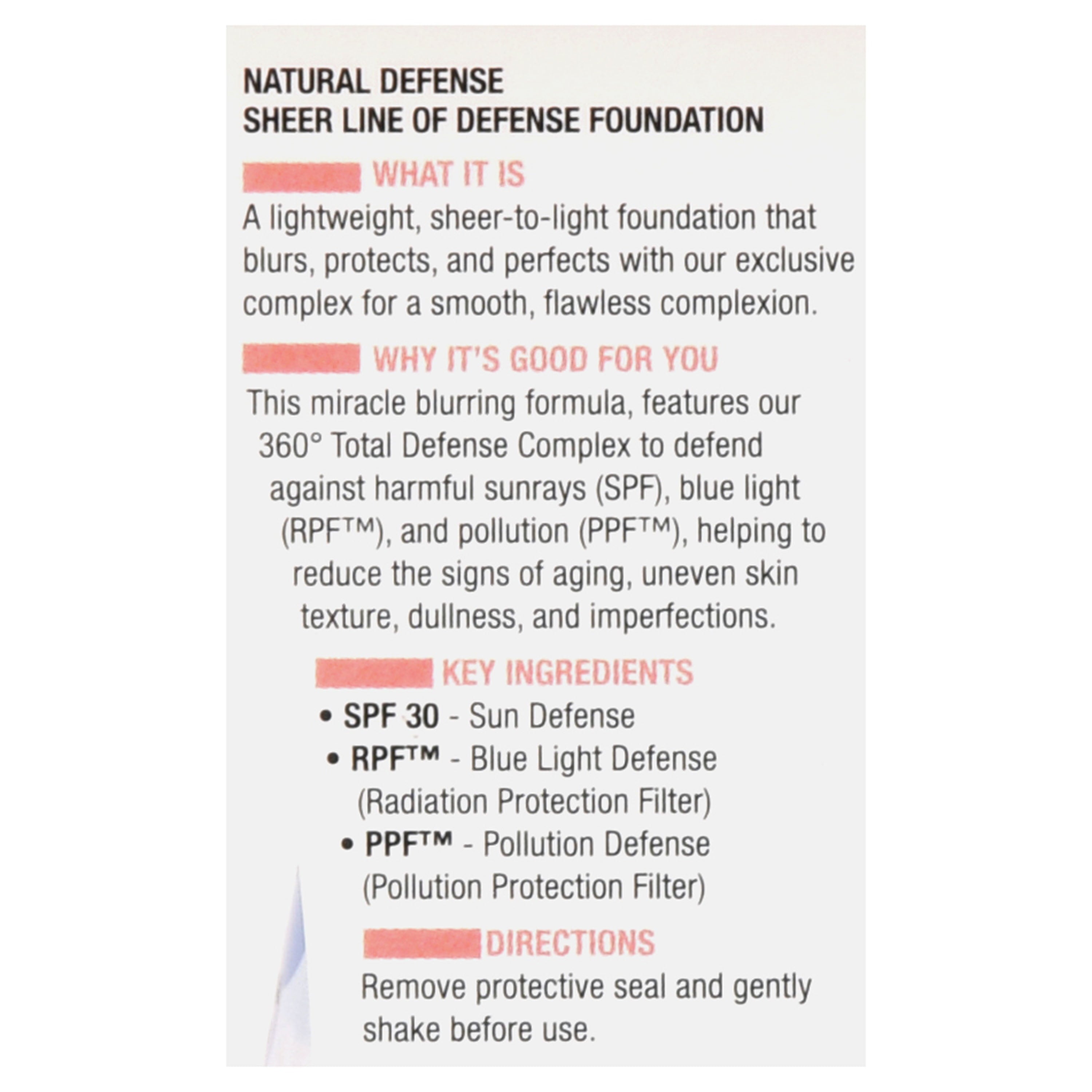 Physicians Formula Natural Defense Sheer Line of Defense Foundation SPF 30, Light