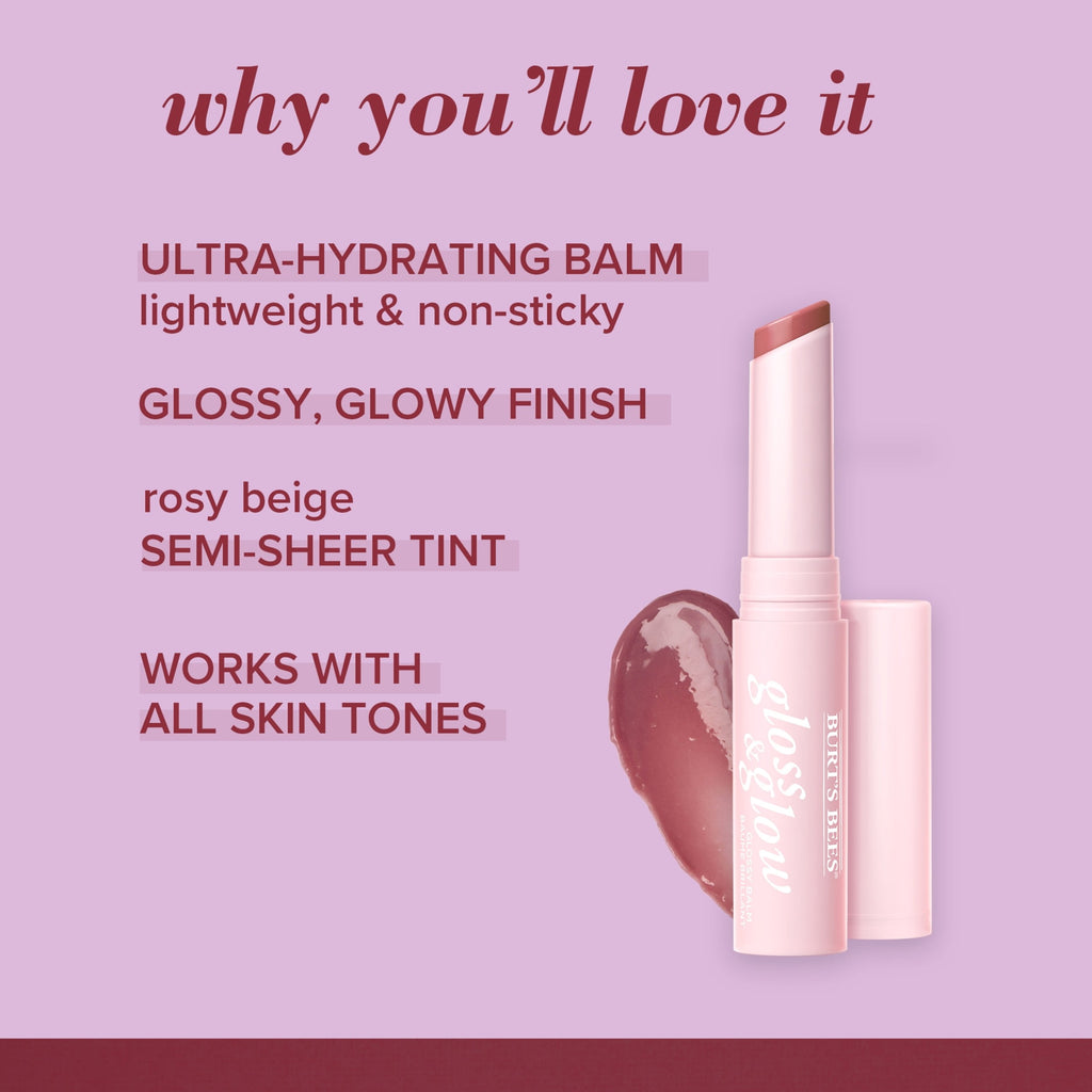 Burts Bees Gloss and Glow Glossy Balm, 100% Natural Origin, Chai Time, 1 Tube