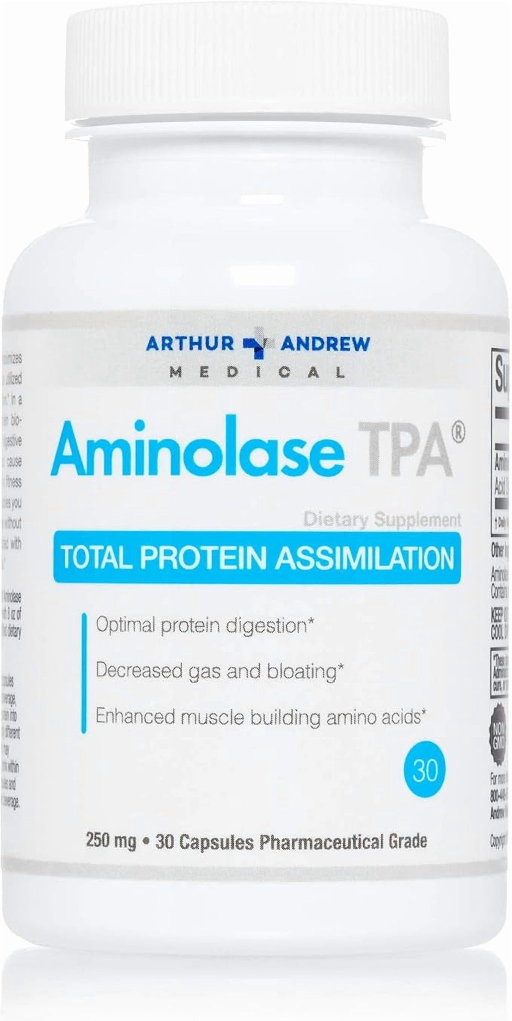 Arthur Andrew Medical, Aminolase TPA, Total Protein Assimilation, Optimal Protein Absorption and Decreased Gas and Bloating, Vegan, Non-GMO, 30 Capsules