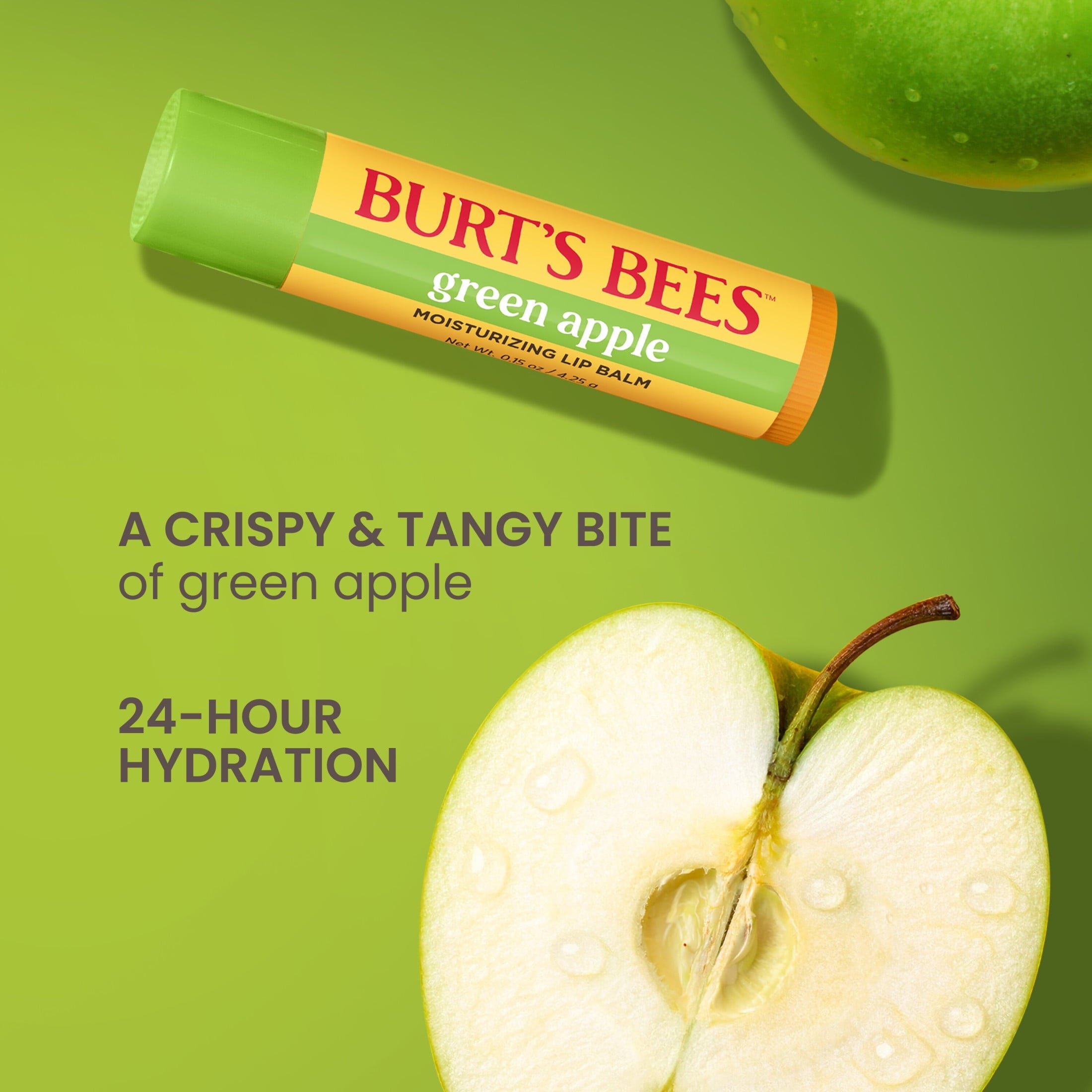 Burt's Bees Green Apple Moisturizing Lip Balm, 100% Natural Origin, Mother's Day Gift, 1 Tube, 0.15 oz