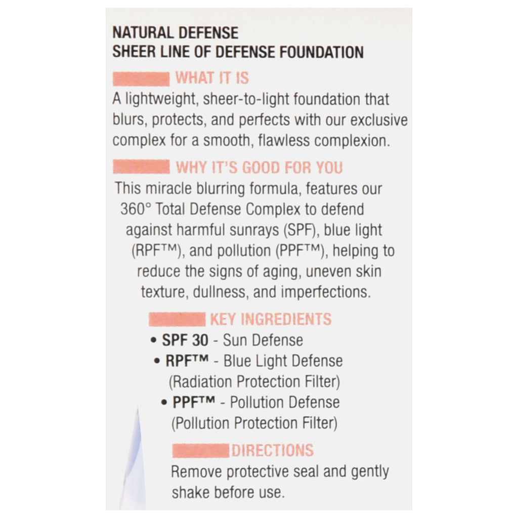 Physicians Formula Natural Defense Sheer Line of Defense Foundation SPF 30, Light-to-Medium