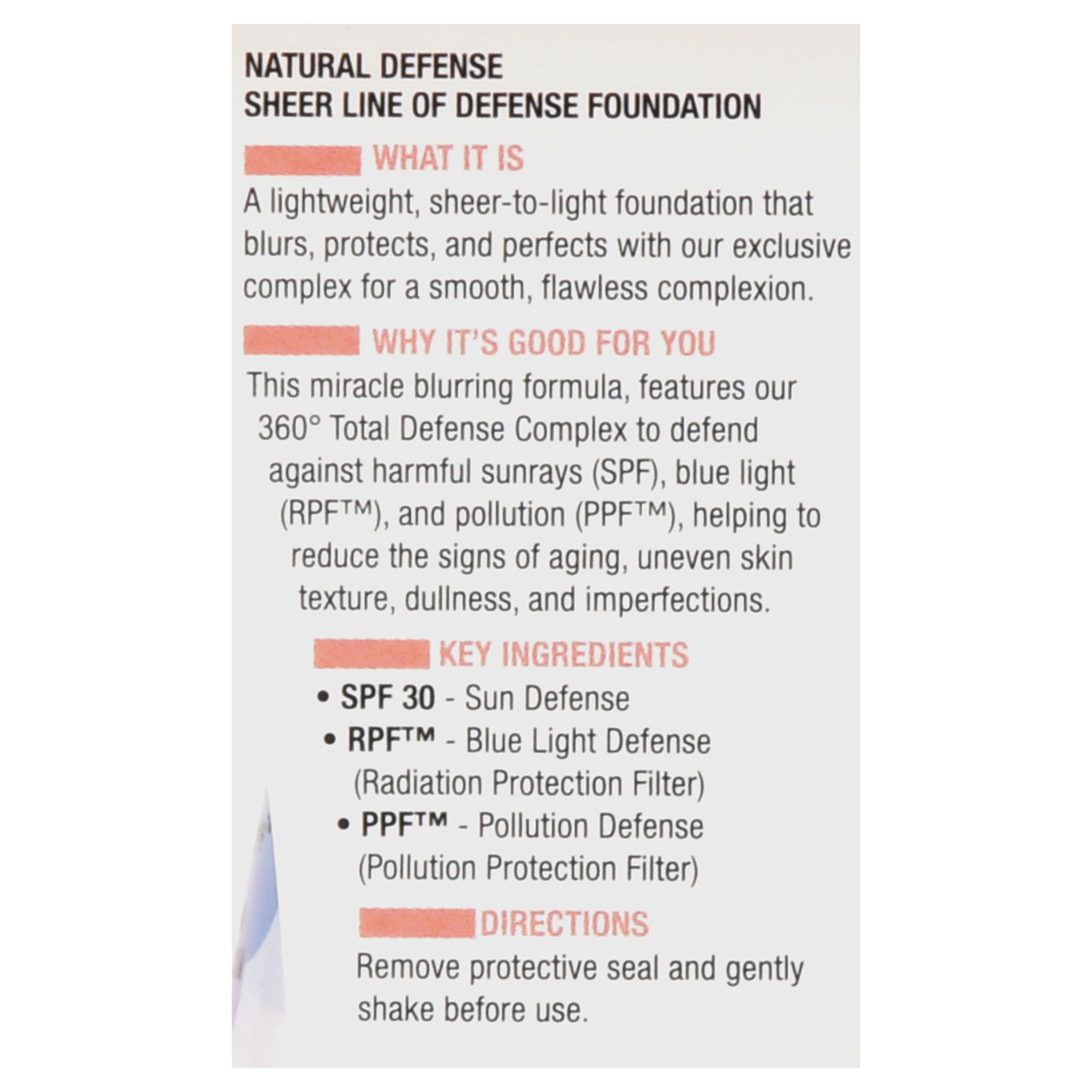 Physicians Formula Natural Defense Sheer Line of Defense Foundation SPF 30, Fair-to-Light