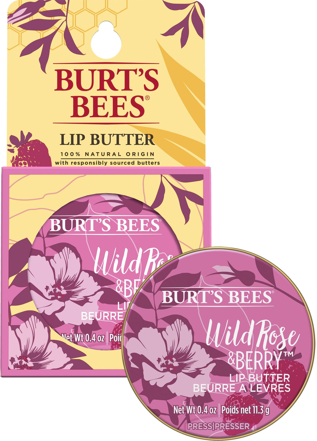 Burt's Bees 100% Natural Origin Lip Butter With Moisturizing Shea And Cocoa Butters, Wild Rose and Berry, 1 Tin In Blister Box
