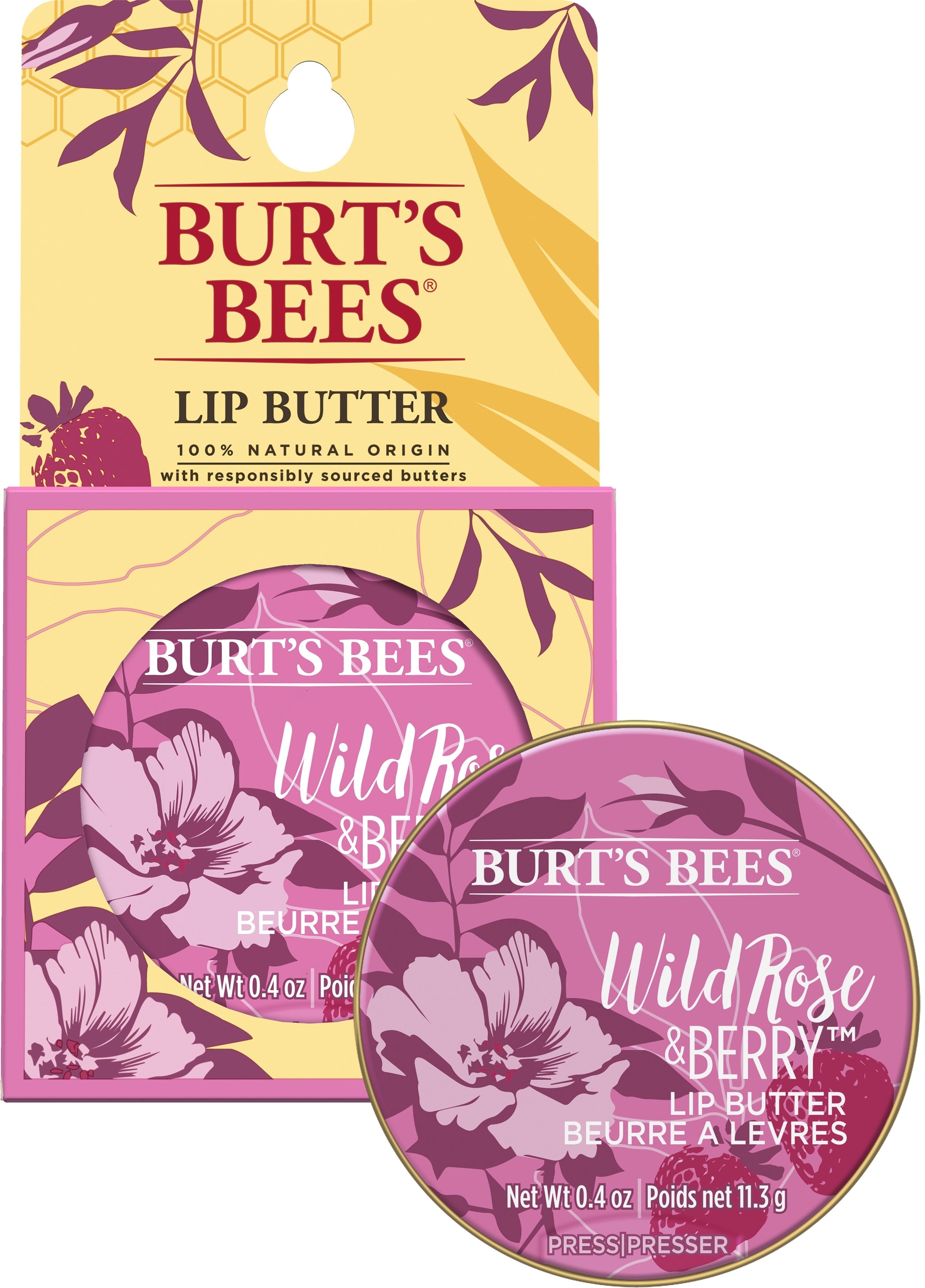 Burt's Bees 100% Natural Origin Lip Butter With Moisturizing Shea And Cocoa Butters, Wild Rose and Berry, 1 Tin In Blister Box