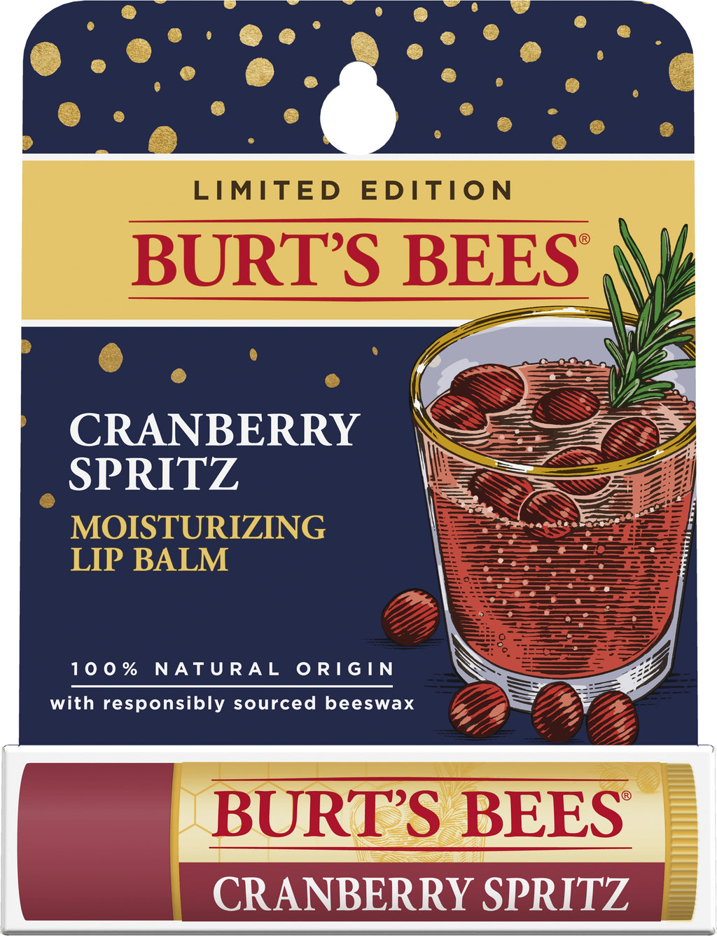 Burt?s Bees? 100% Natural Origin Moisturizing Lip Balm, Cranberry Spritz, 1 Tube in Blister Box