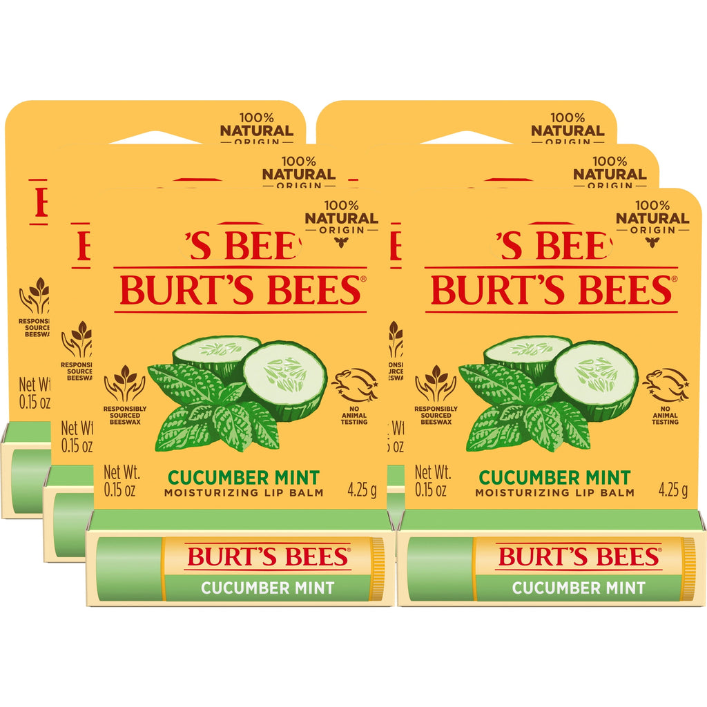Burt's Bees Cucumber Mint Moisturizing Lip Balm, 100% Natural Origin, 6 Tubes, 0.15 oz