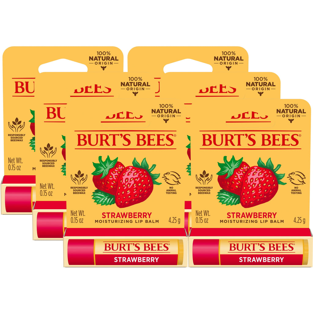 Burt's Bees Strawberry Moisturizing Lip Balm, 100% Natural Origin, 6 Tubes, 0.15 oz