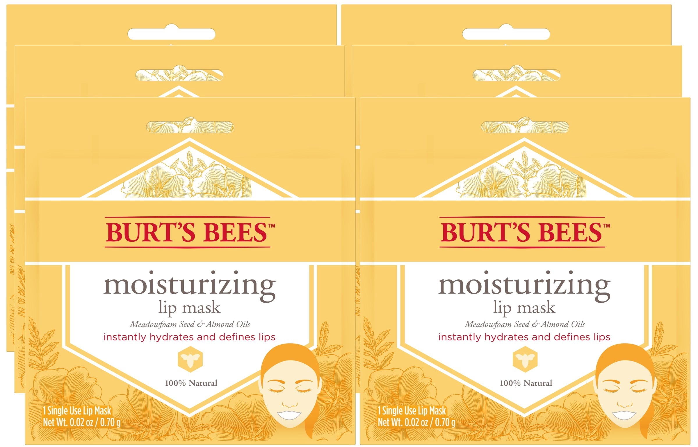 Burt's Bees 100% Natural Moisturizing Single Use Lip Mask, 6 Count