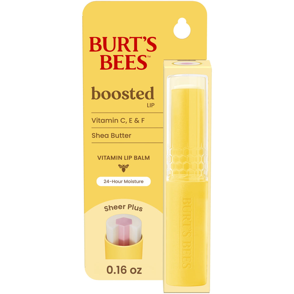 Burt's Bees Boosted Lip Balm Sheer Plus with Shea Butter, 1 Tube, 0.16 Oz