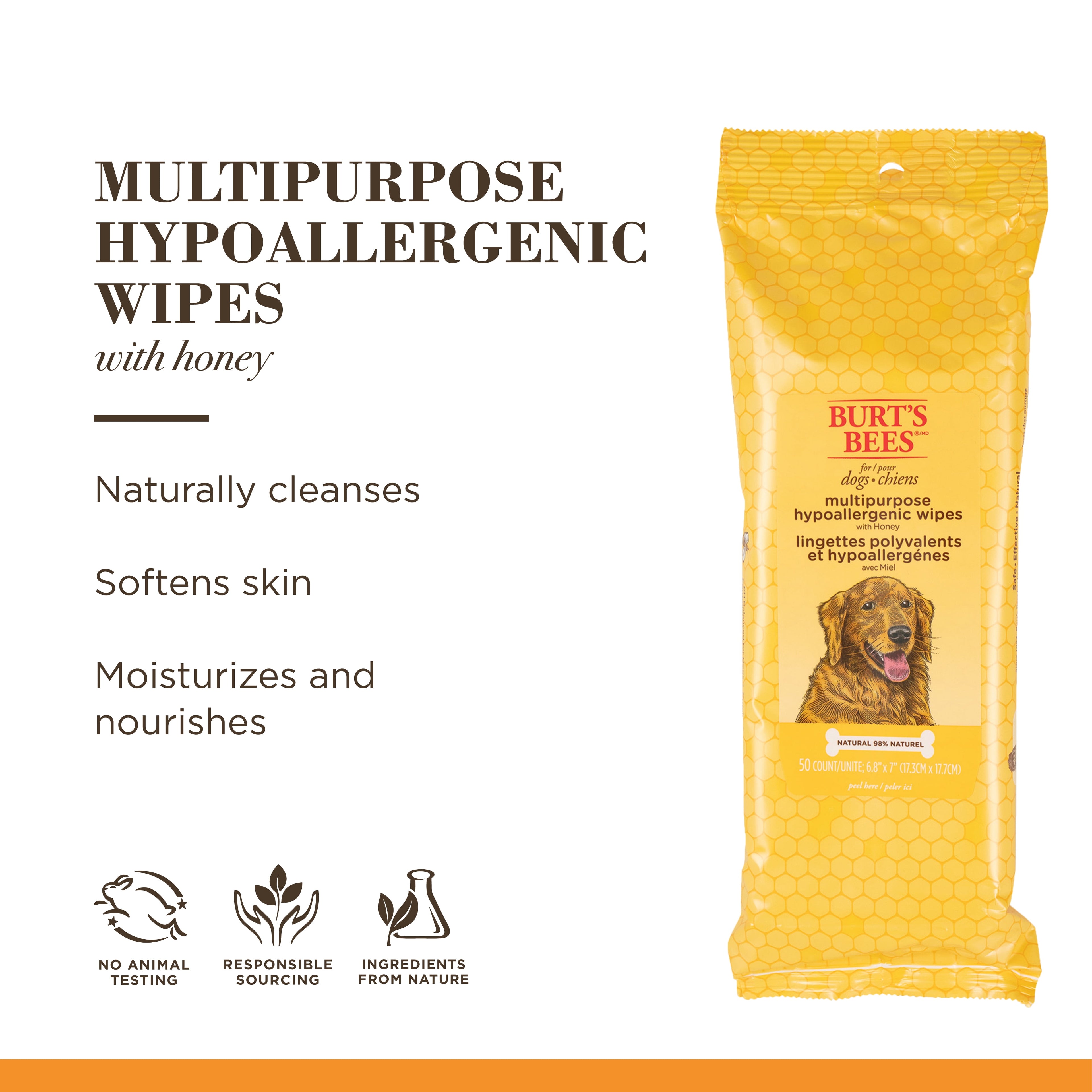 Burt's Bees For Dogs Hypoallergenic Multipurpose Wipes 50 Ct.