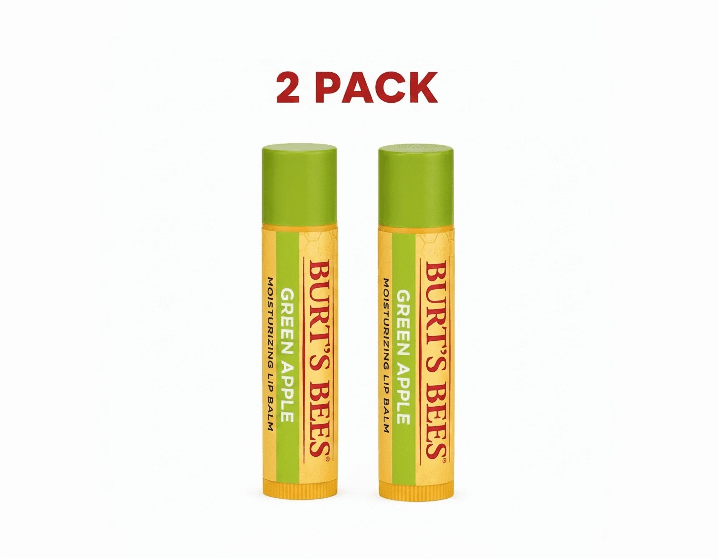 Burt's Bees Green Apple Moisturizing Lip Balm, 100% Natural Origin Lip Care, 2 pack, 0.15 oz each.