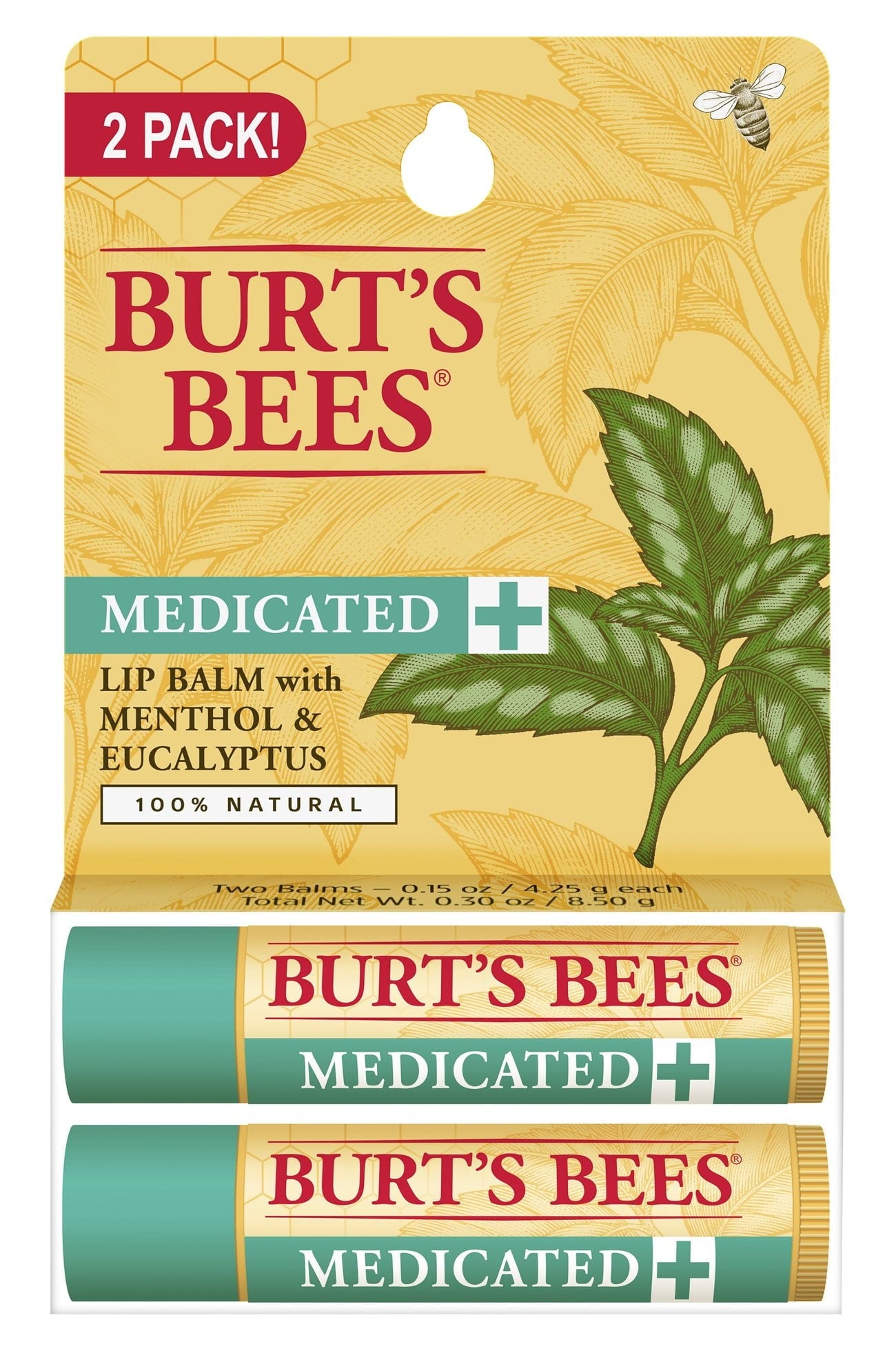 Burt's Bees Medicated Lip Balm with Menthol & Eucalyptus, Blister Box, 0.15 Ounce, 2 Count