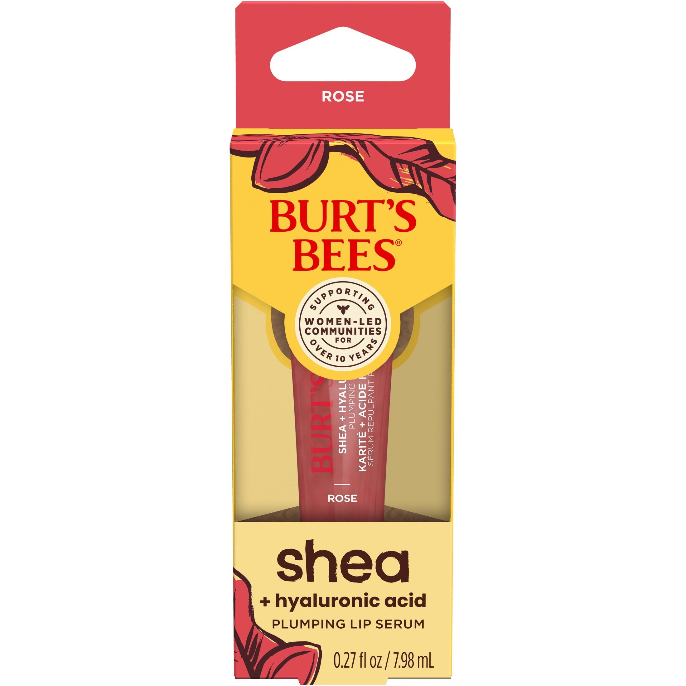 Burt's Bees Shea + Hyaluronic Acid Rose Plumping Lip Serum, Natural Origin Lip Care, 1 Tube, 0.27 oz.