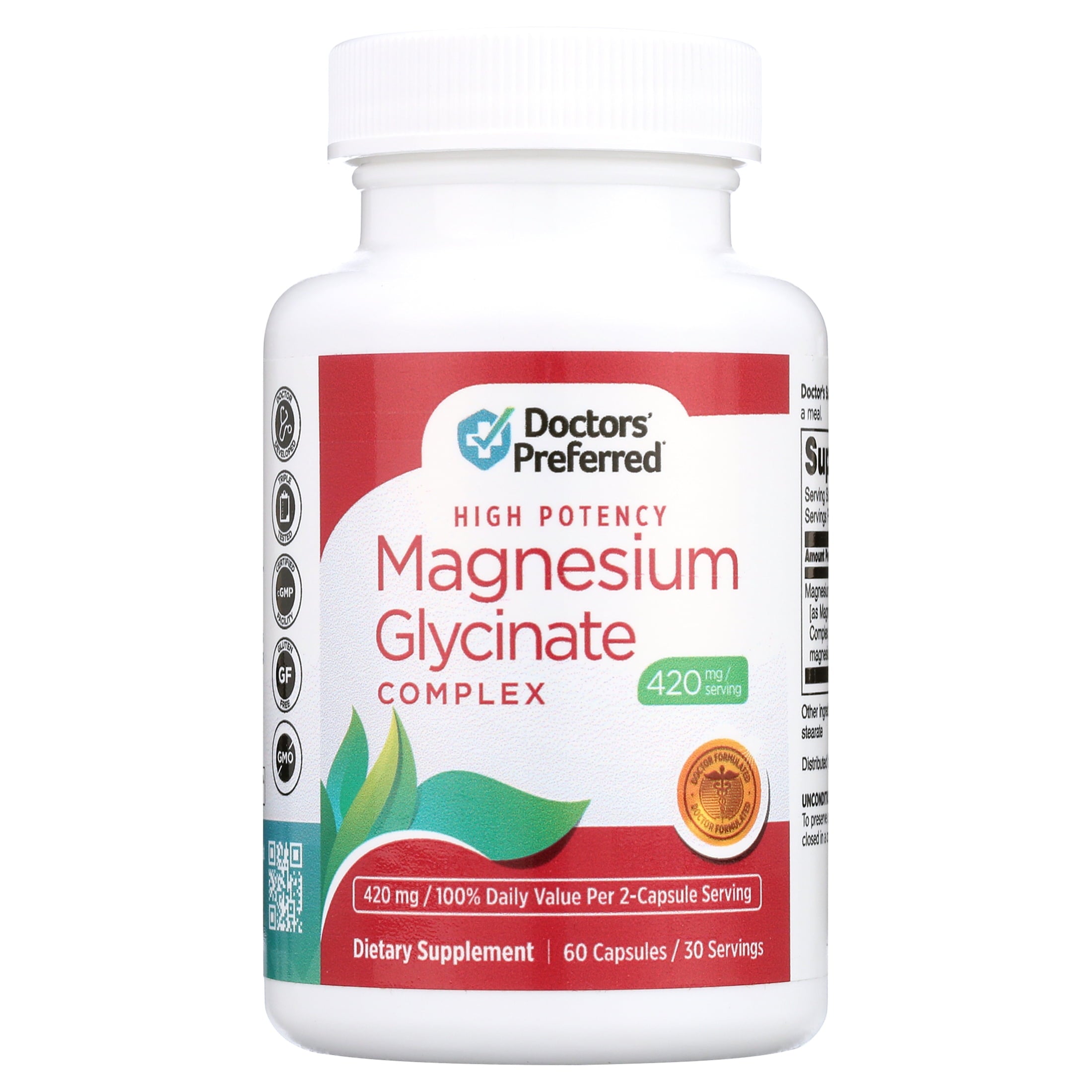 DOCTORS’ PREFERRED High Potency Magnesium Glycinate Complex- Gentler on Your Stomach, Highly Potent, Doctor-Developed Formula. Heart Health, Mood Support and More 420 mg per Serving, 30-Day Supply