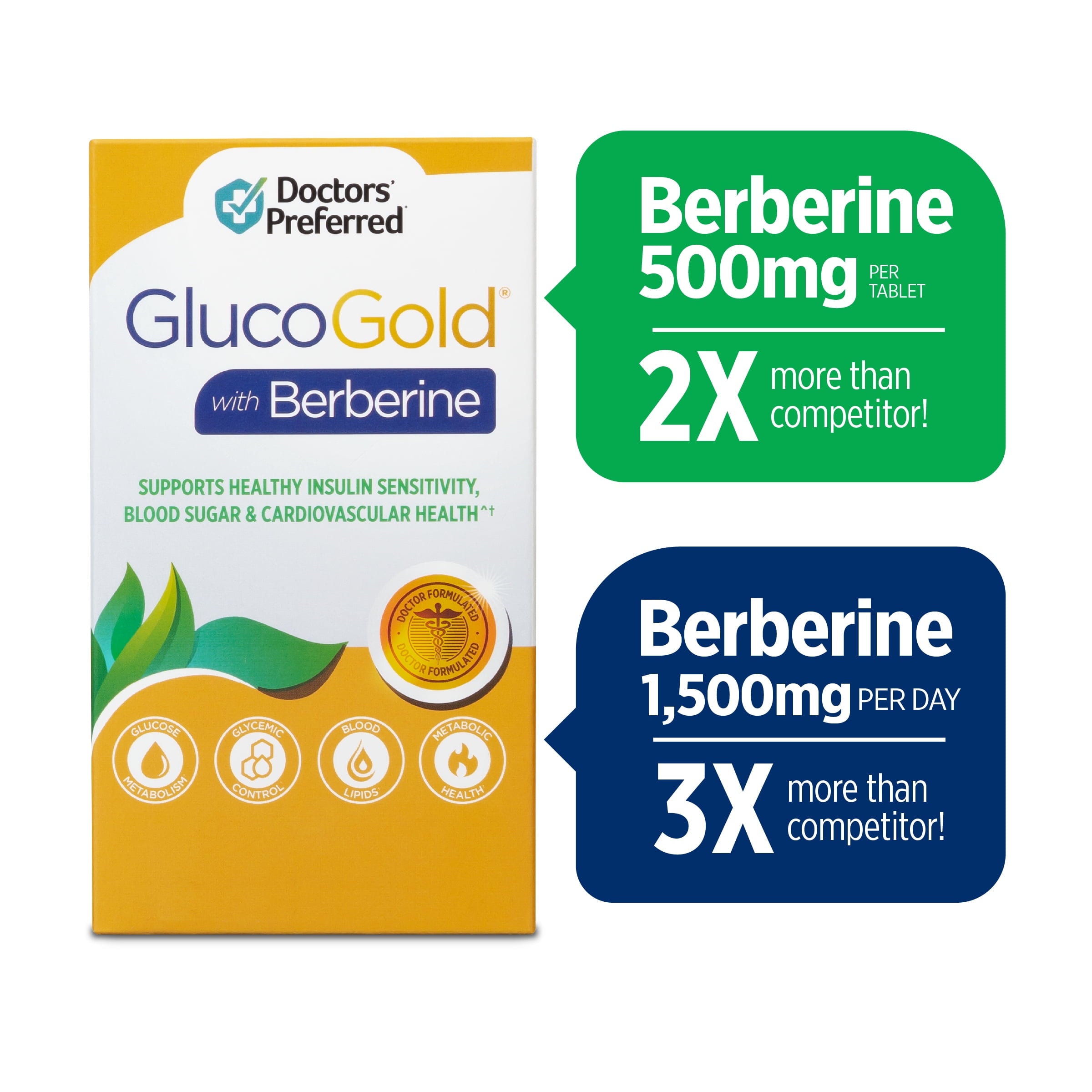 Doctors’ Preferred GlucoGold with Berberine, Healthy Blood Sugar Support, 42 Vegetarian Tablets