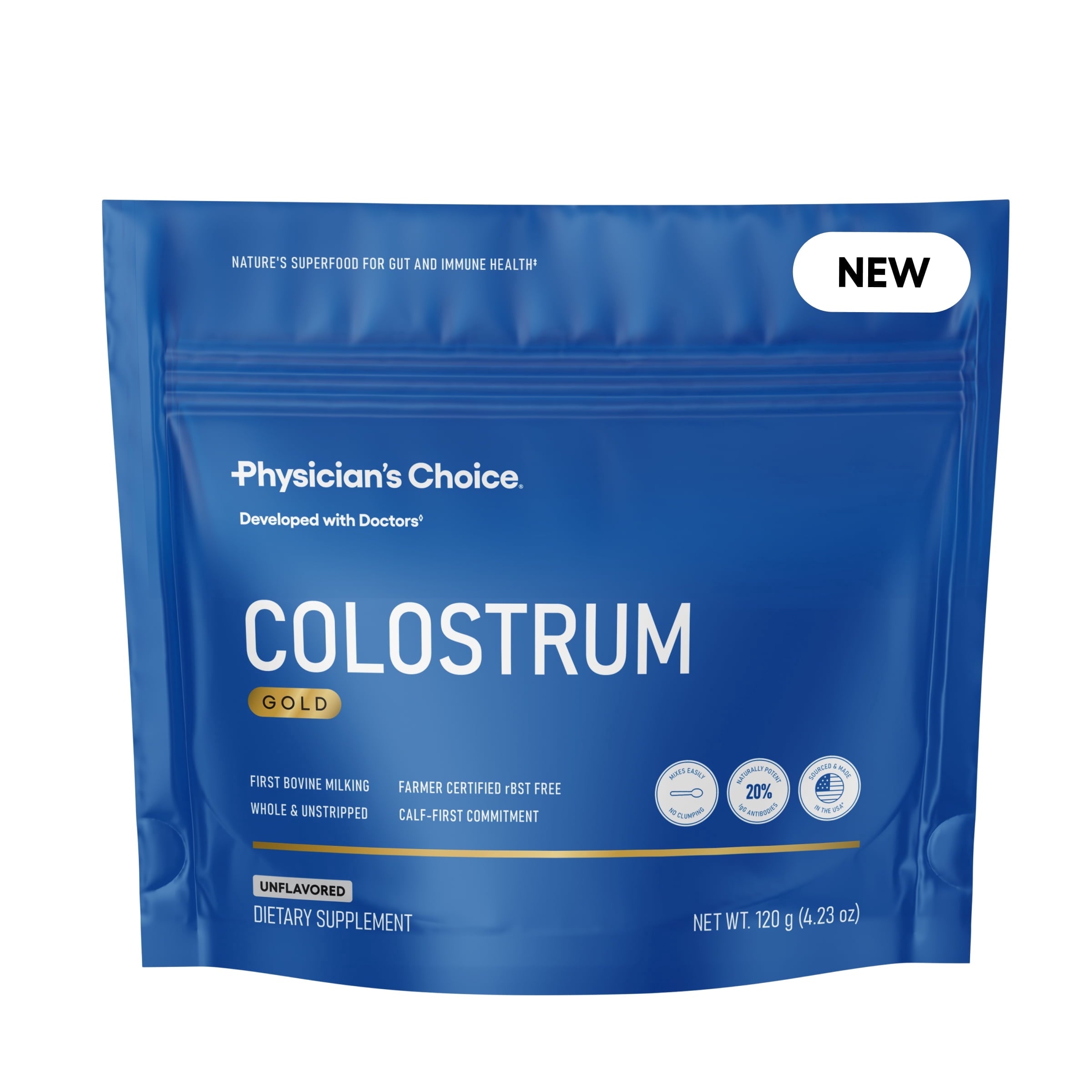Physician's Choice Colostrum Gold Powder - for Gut & Immune Health - Whole & Unstripped - 60 Servings
