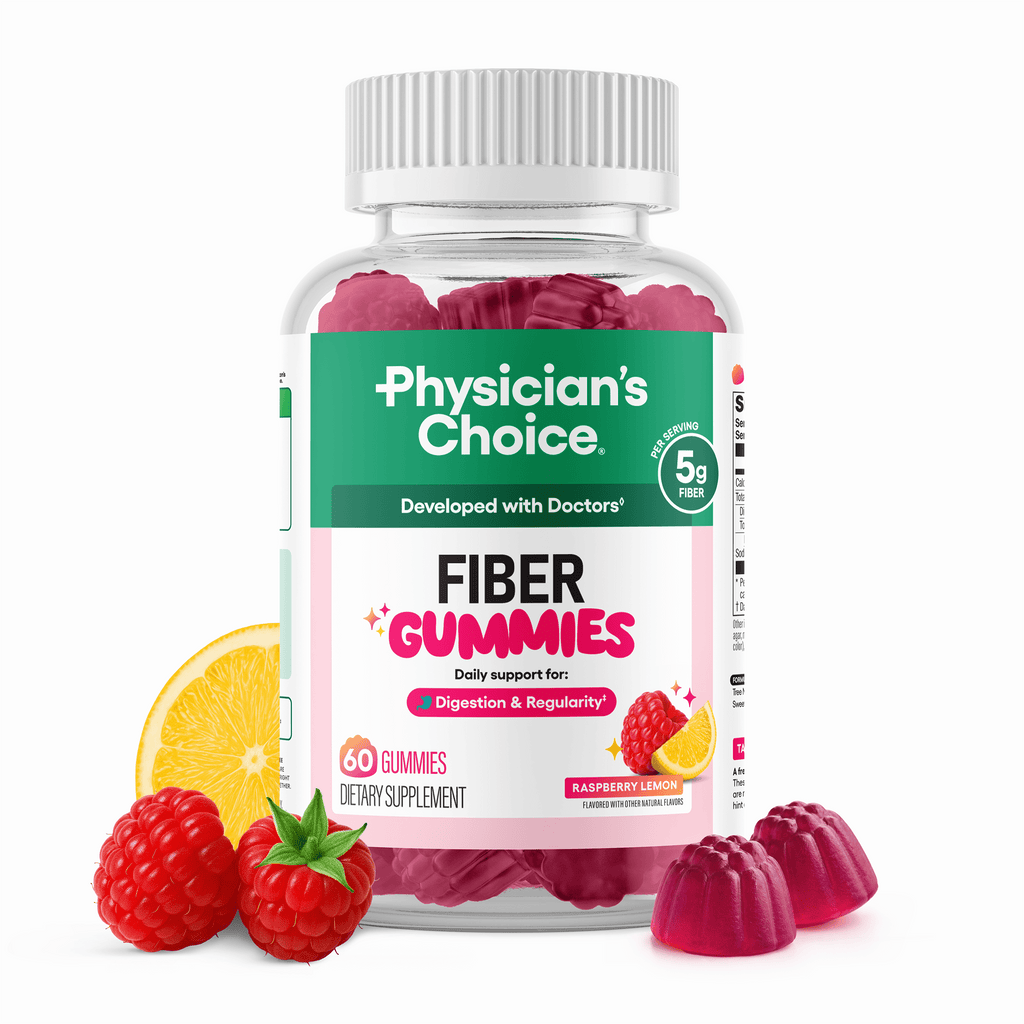 Physician’s Choice Fiber Gummies for Digestive Health & Regularity - Raspberry Lemon Flavor - 60ct