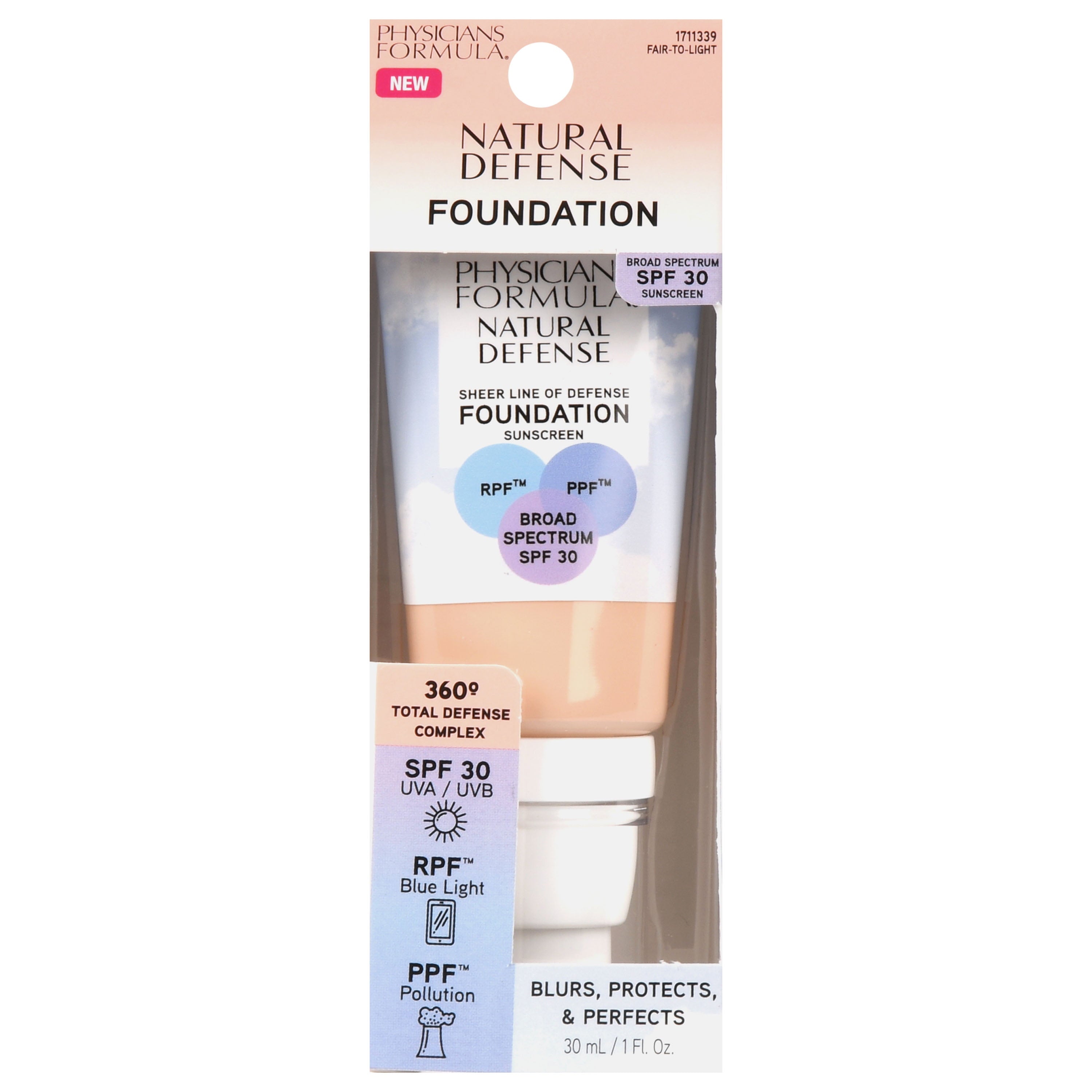 Physicians Formula Natural Defense Sheer Line of Defense Foundation SPF 30, Fair-to-Light