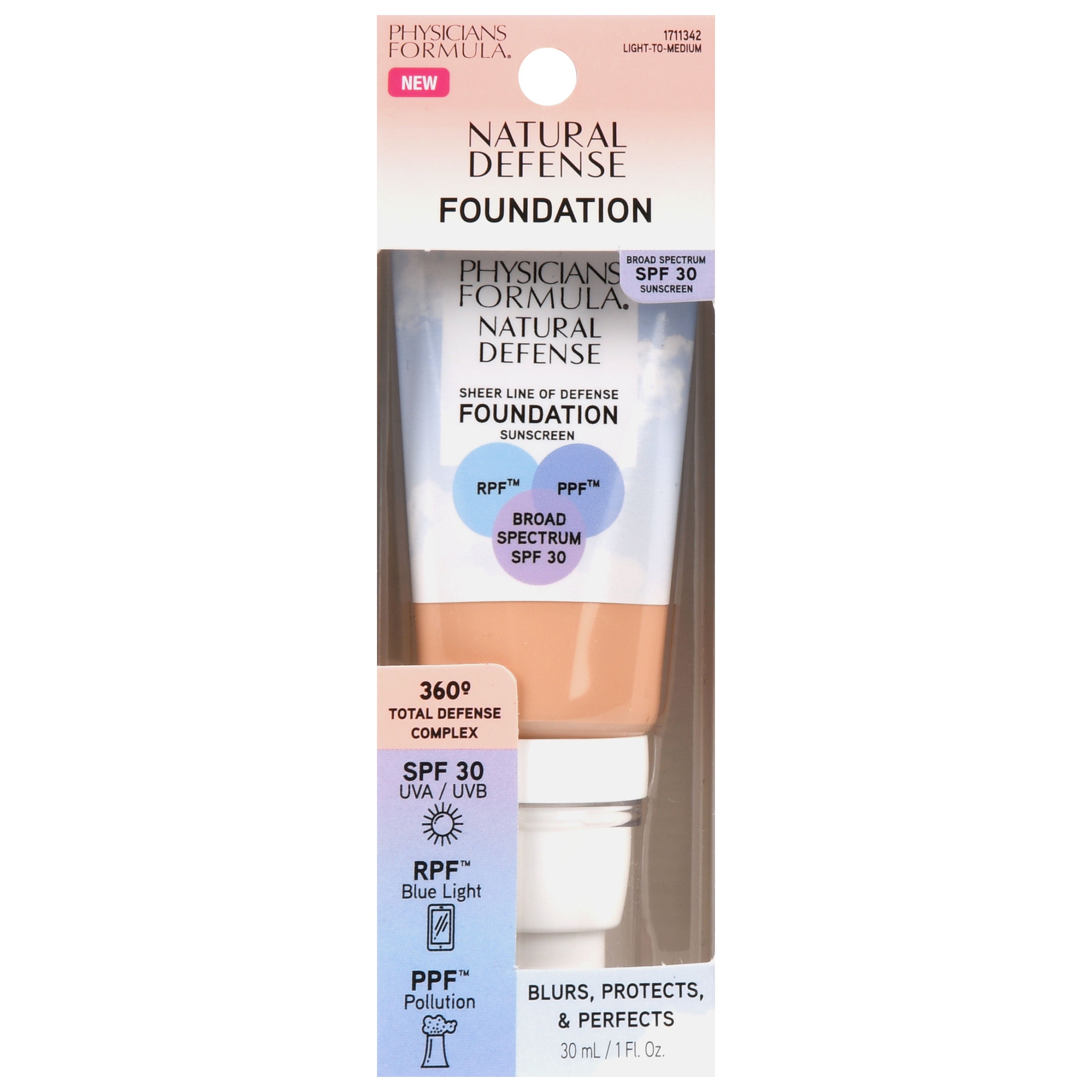 Physicians Formula Natural Defense Sheer Line of Defense Foundation SPF 30, Light-to-Medium