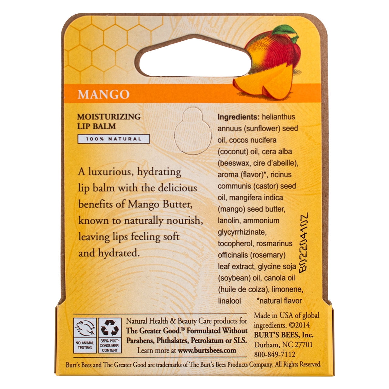 6 Pack - Burt's Bees 100% Natural Nourishing Lip Balm, Mango Butter, 1 ea