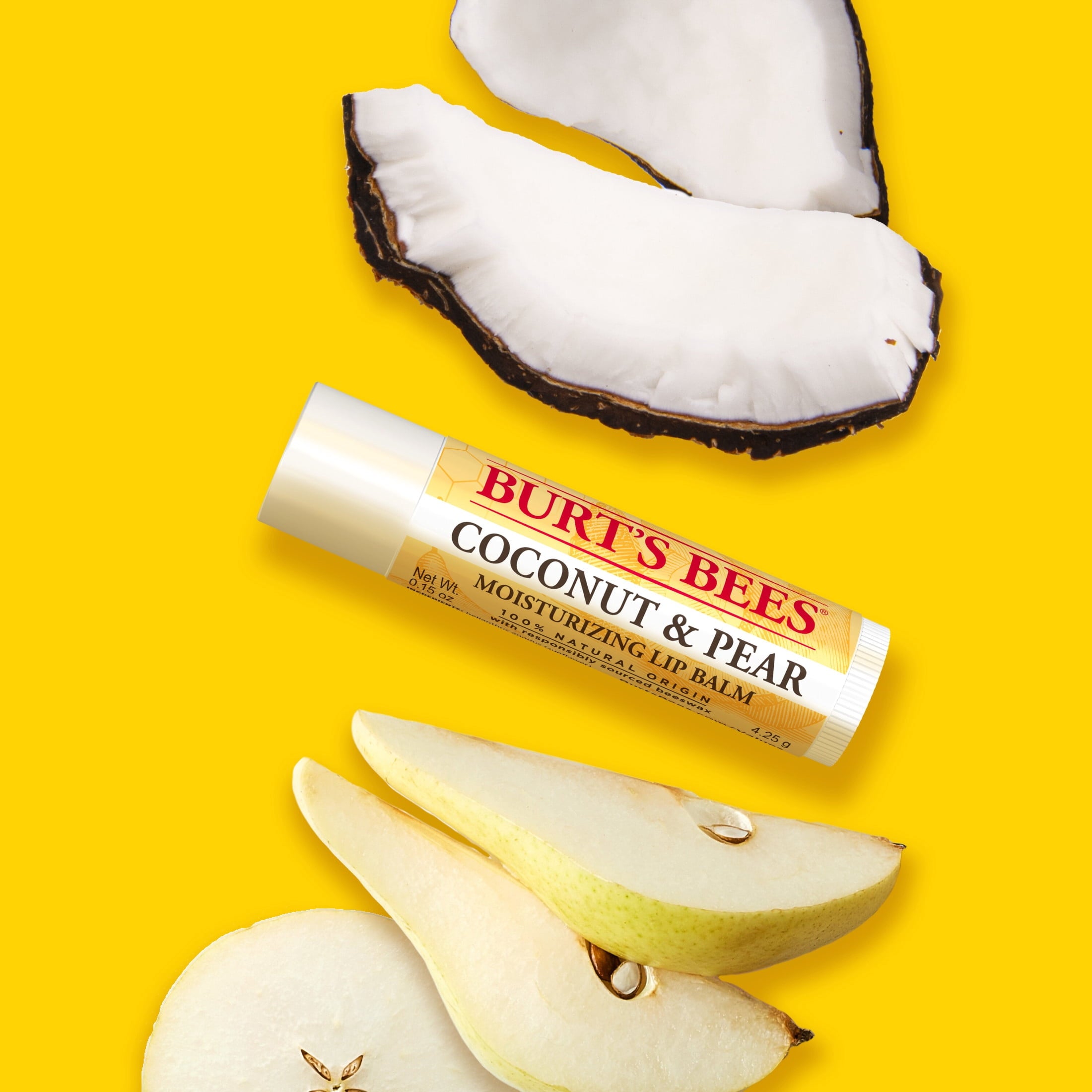 Burt's Bees 100% Natural Origin Moisturizing Lip Balm, Coconut and Pear with Beeswax and Fruit Extracts, Pack of 6