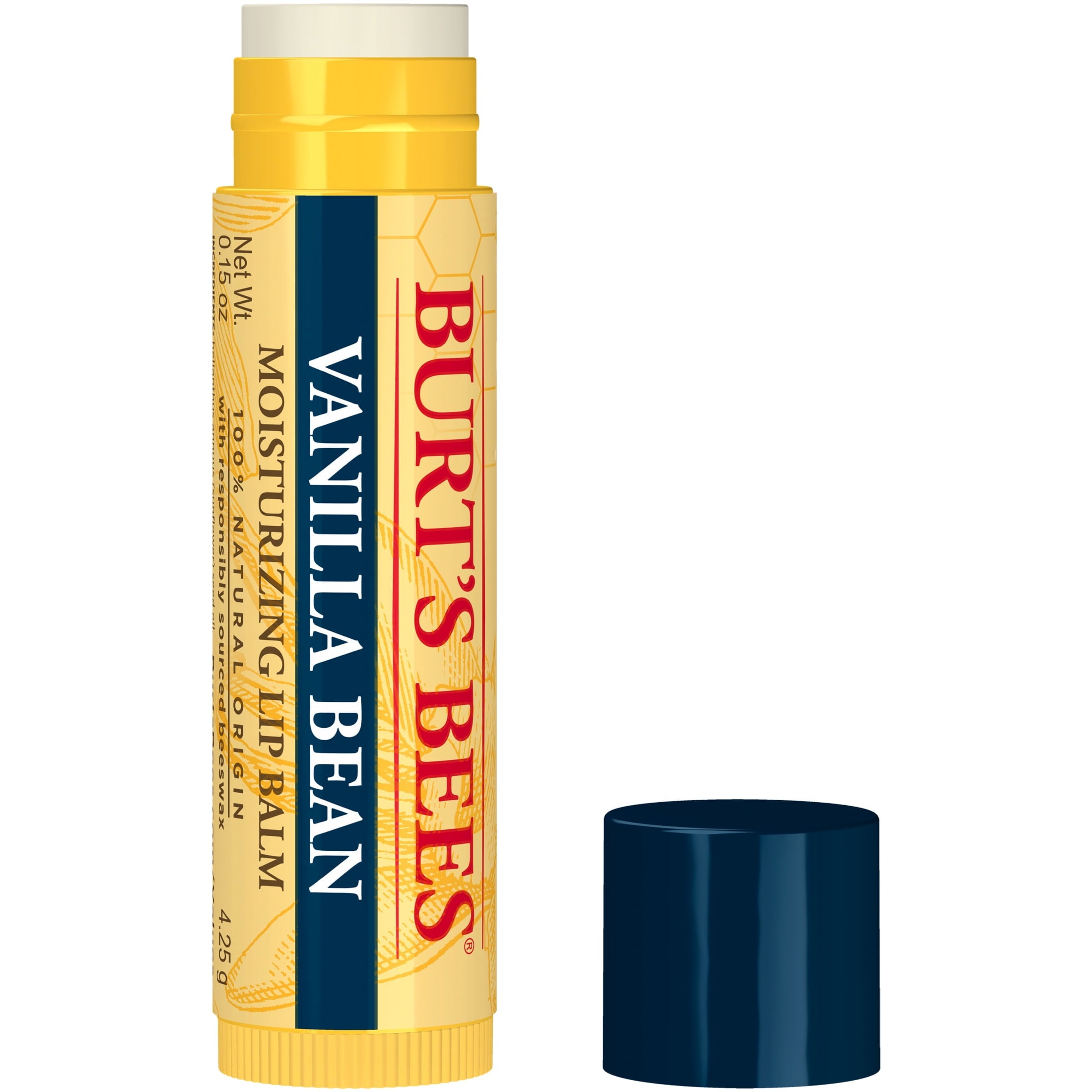 (3 pack) Burt's Bees 100% Origin Natural Moisturizing Lip Balm with Beeswax, Vanilla Bean, 1 Tube