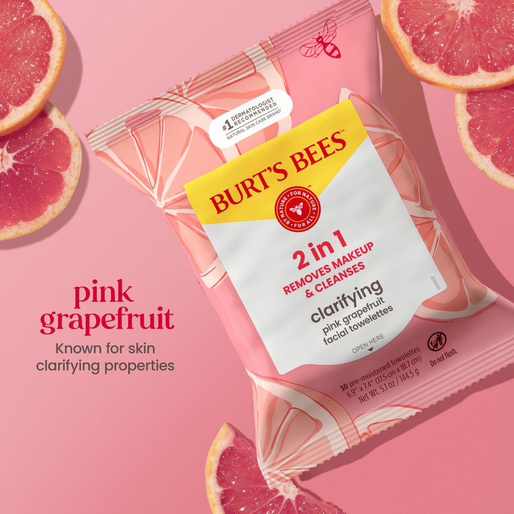 Burts Bees Clarifying Pink Grapefruit Facial Towelettes, 30 ct. Pack