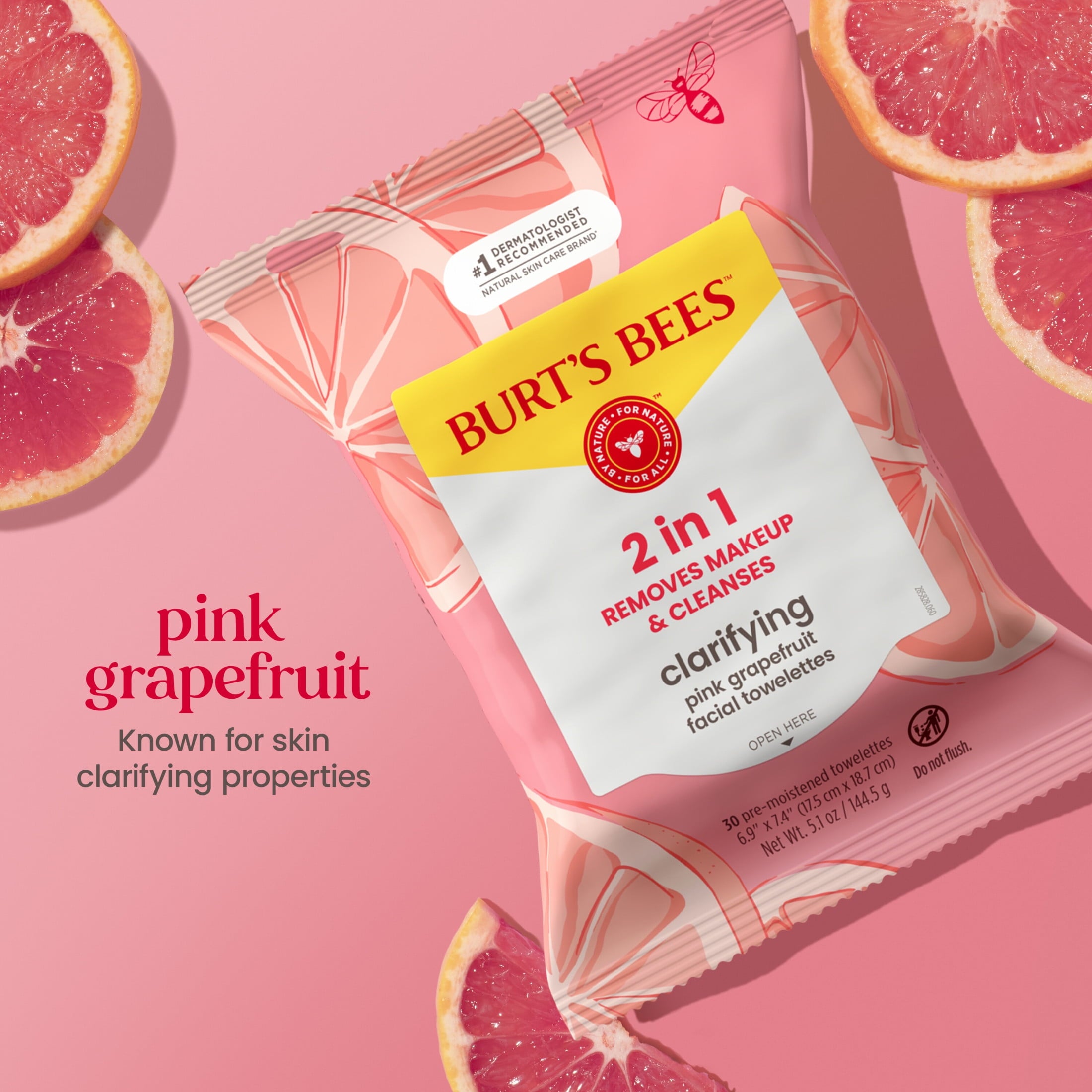 Burts Bees Clarifying Pink Grapefruit Facial Towelettes, 30 ct. Pack