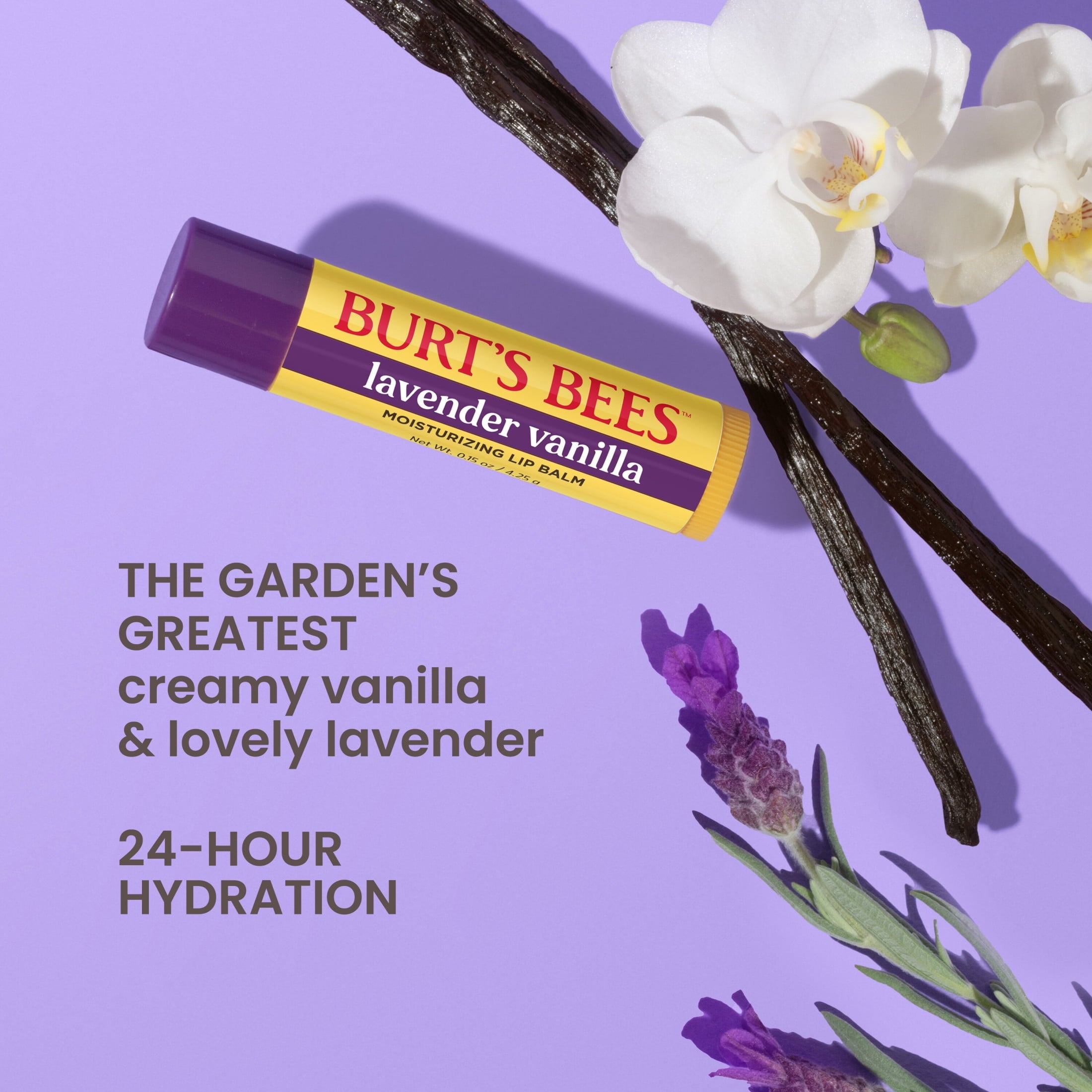 Burt's Bees Lavender Vanilla Moisturizing Lip Balm, 100% Natural Origin, Mother's Day Gift, 1 Tube, 0.15 oz