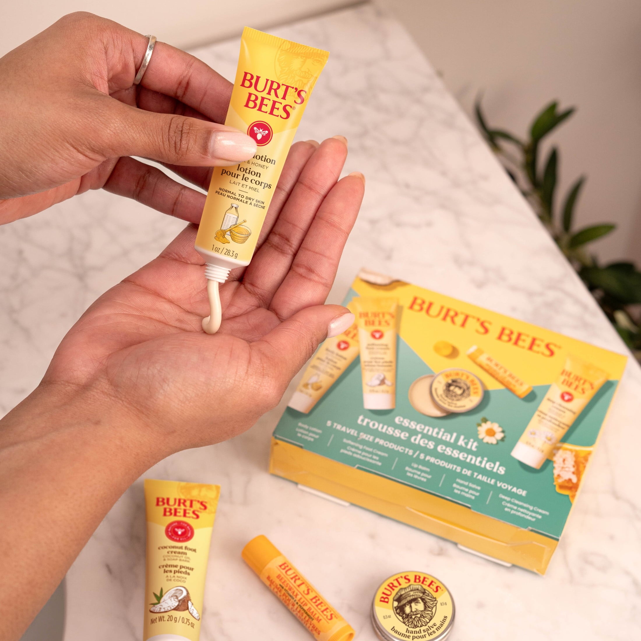 Burts Bees Essential Gift Set, Cleansing Cream, Hand Salve, Body Lotion, Foot Cream, Lip Balm