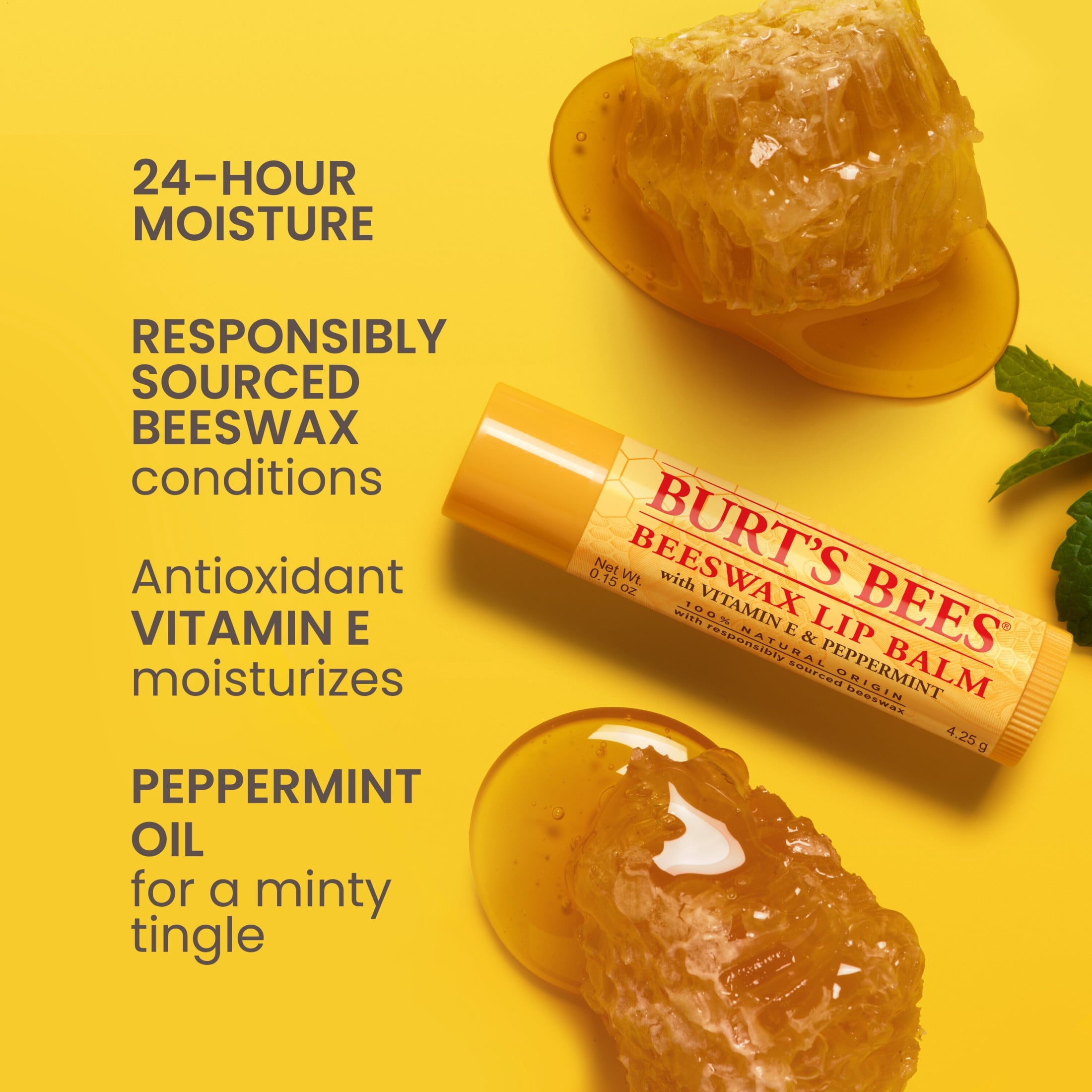 (4 pack) Burt's Bees 100% Natural Origin Beeswax Moisturizing Lip Balm with Vitamin E & Peppermint Oil, 3 Pack