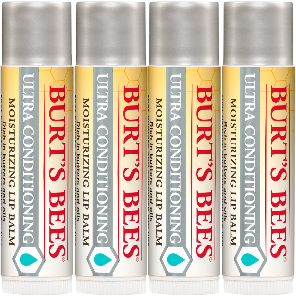 Burts Bees Ultra Conditioning Moisturizing Lip Balm, 4-Pack, 0.15 oz.