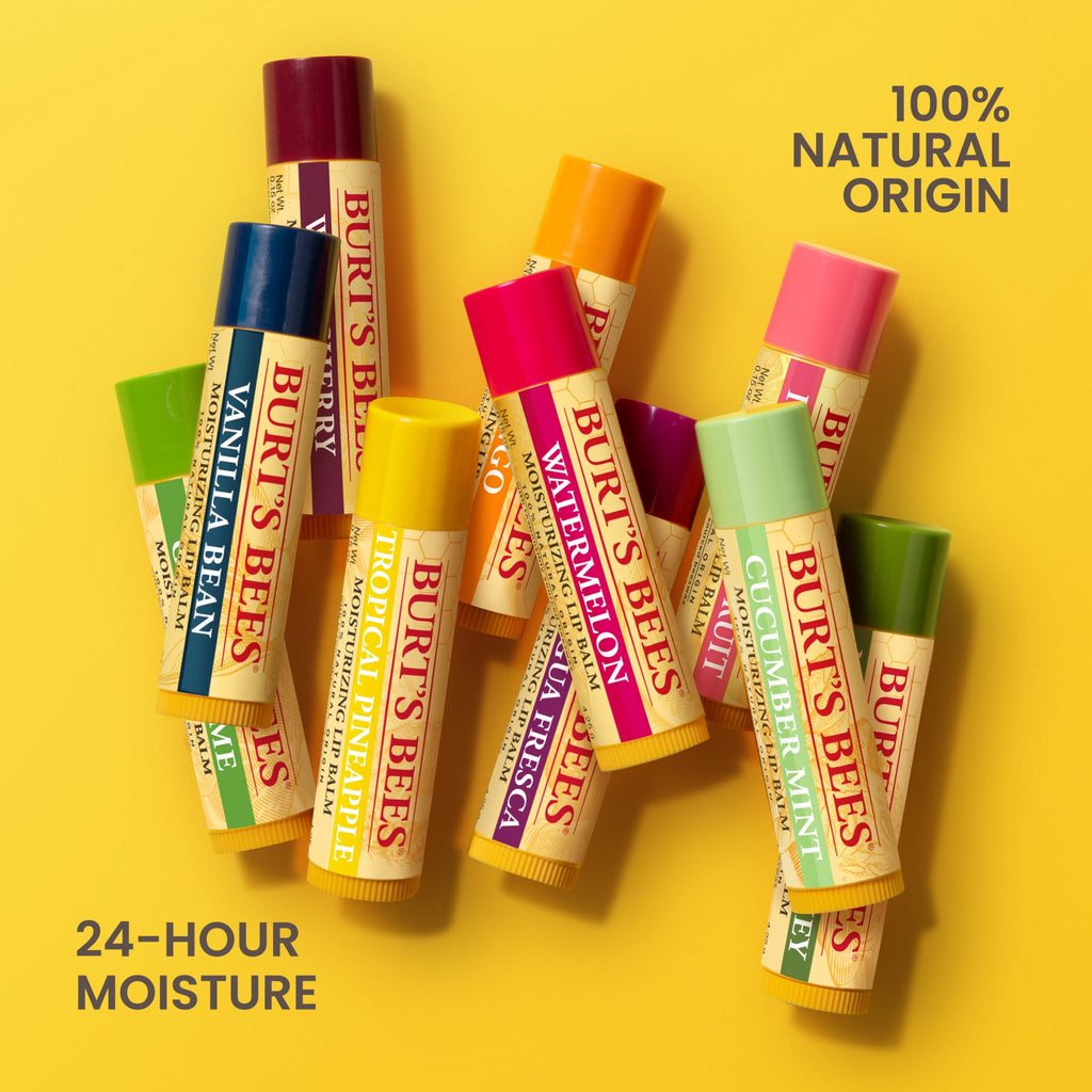 (4 pack) Burt's Bees Beeswax, Vanilla Bean, and Coconut and Pear Lip Balm Pack, Natural Origin Lip Care, 3 Pack