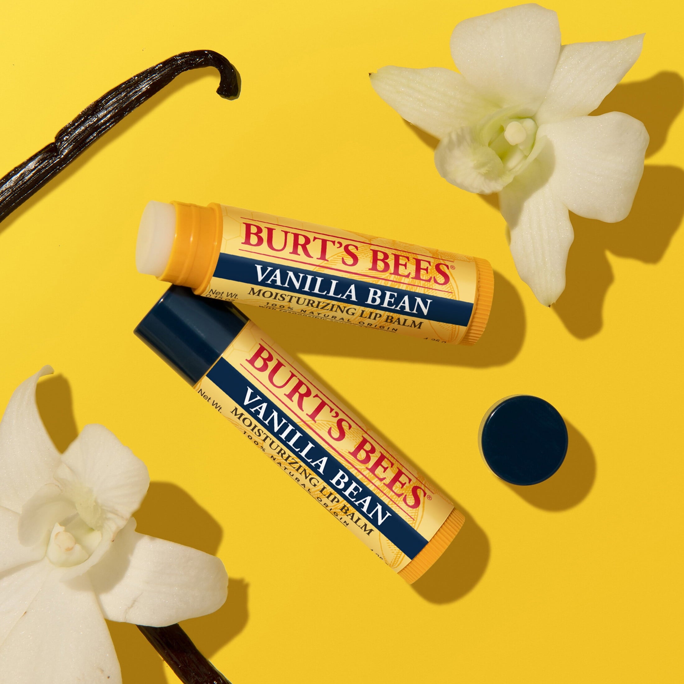 (3 pack) Burt's Bees 100% Origin Natural Moisturizing Lip Balm with Beeswax, Vanilla Bean, 1 Tube