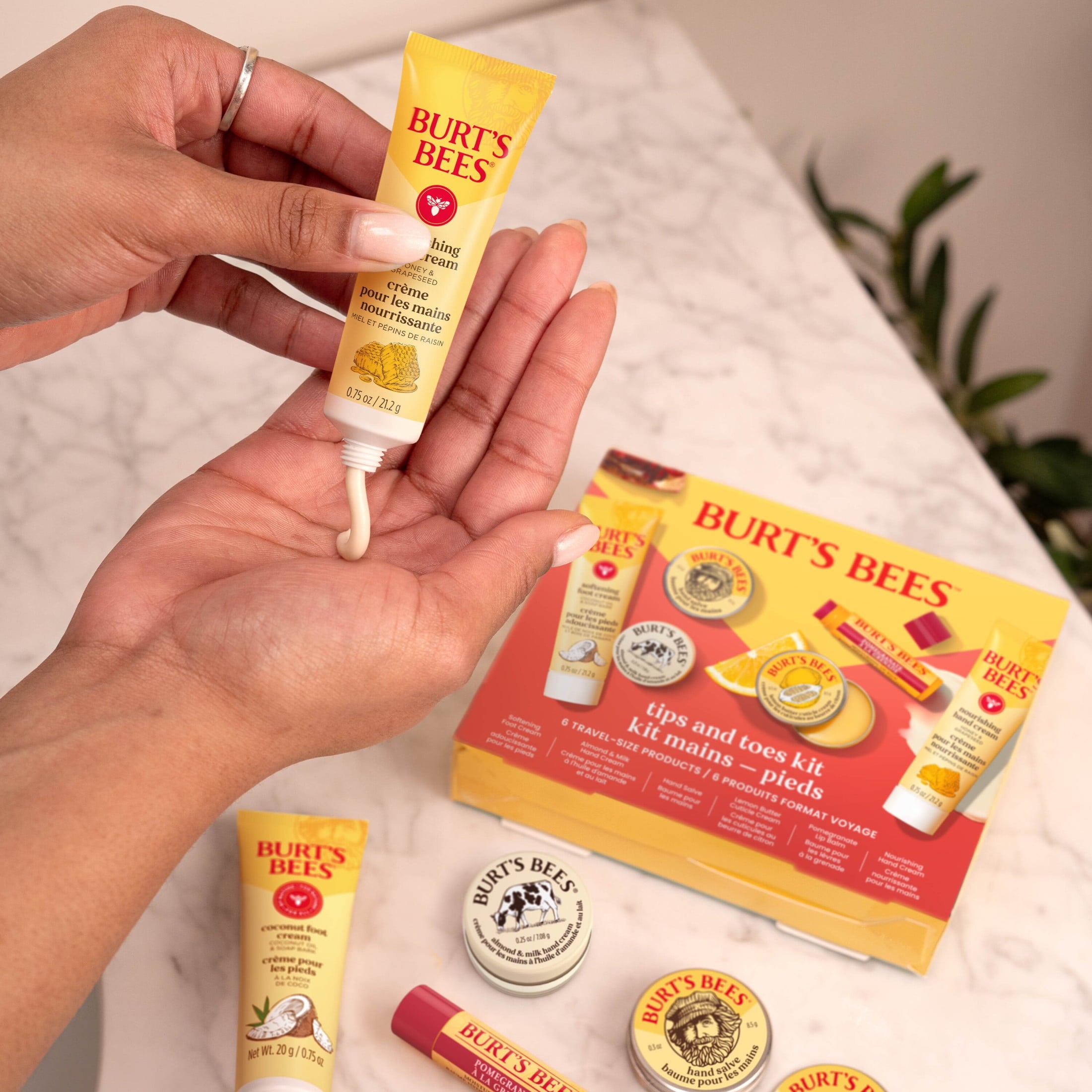 Burts Bees Tips and Toes Gift Set, Hand Cream, Foot Cream, Cuticle Cream, Hand Salve, Lip Balm
