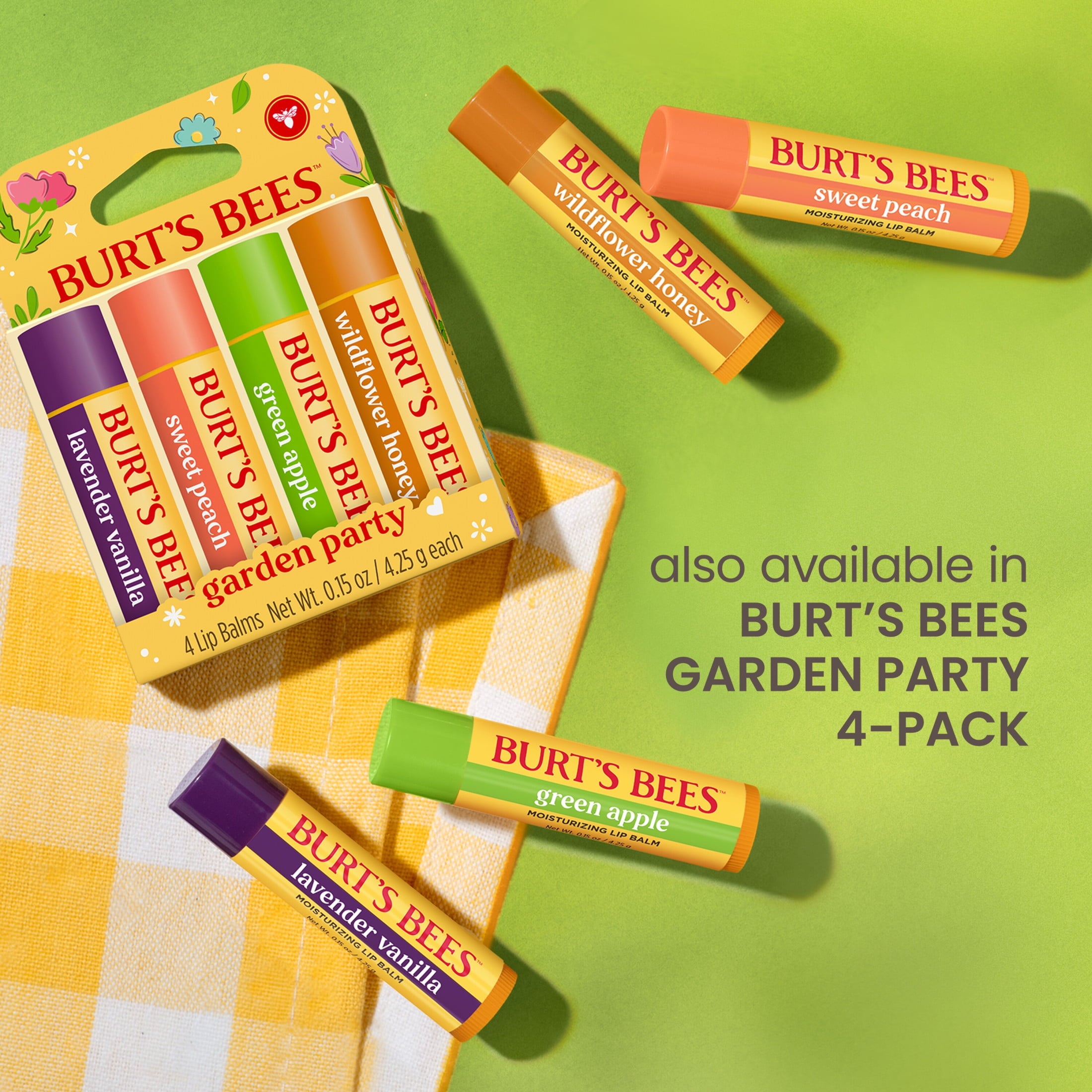 Burt's Bees Green Apple Moisturizing Lip Balm, 100% Natural Origin, Mother's Day Gift, 1 Tube, 0.15 oz