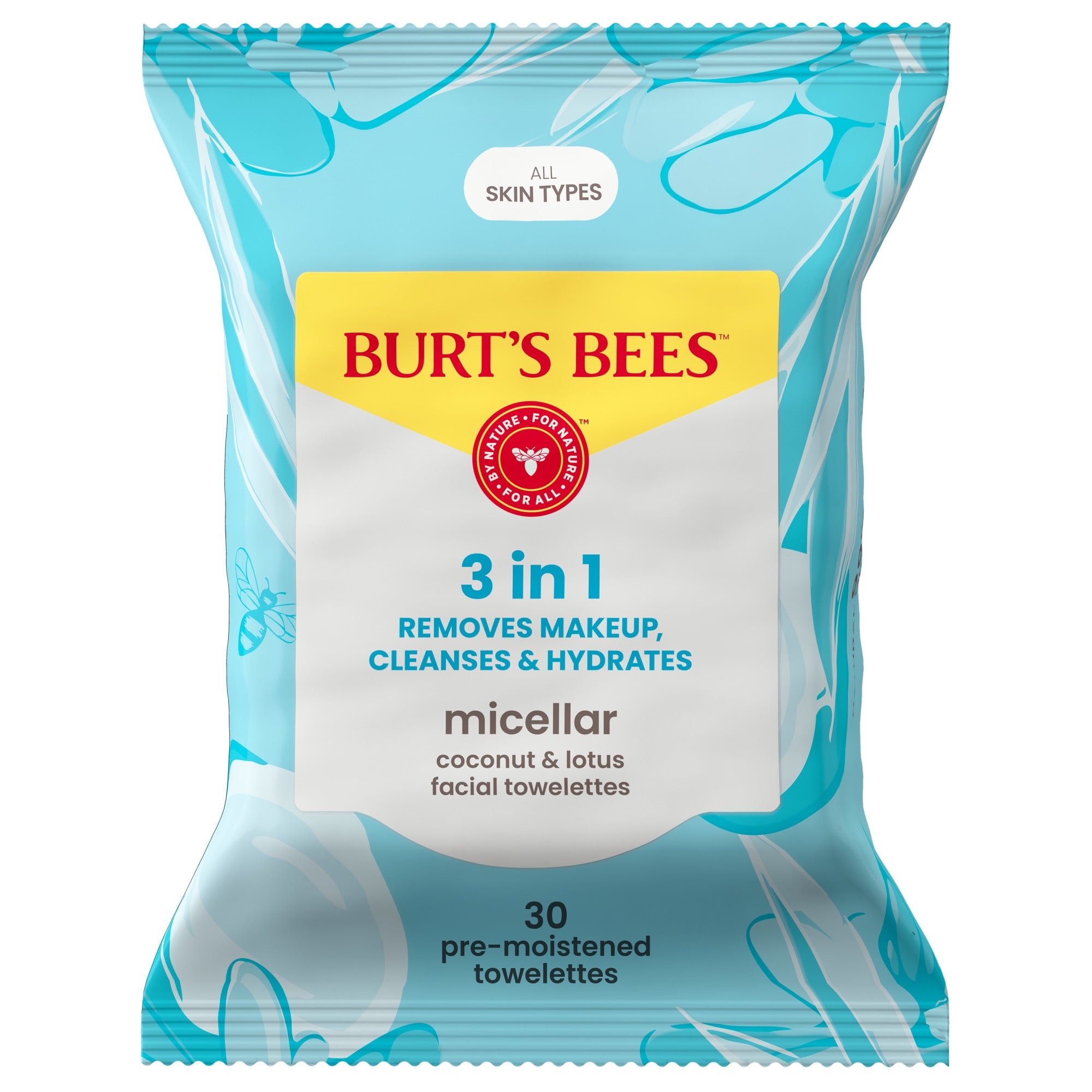 (3 pack) Burt's Bees Micellar Coconut and Lotus 3-in-1 Makeup Removing and Cleansing Wipes, 30 Count