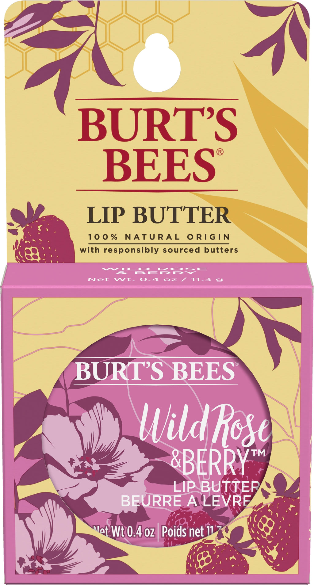Burt's Bees 100% Natural Origin Lip Butter With Moisturizing Shea And Cocoa Butters, Wild Rose and Berry, 1 Tin In Blister Box