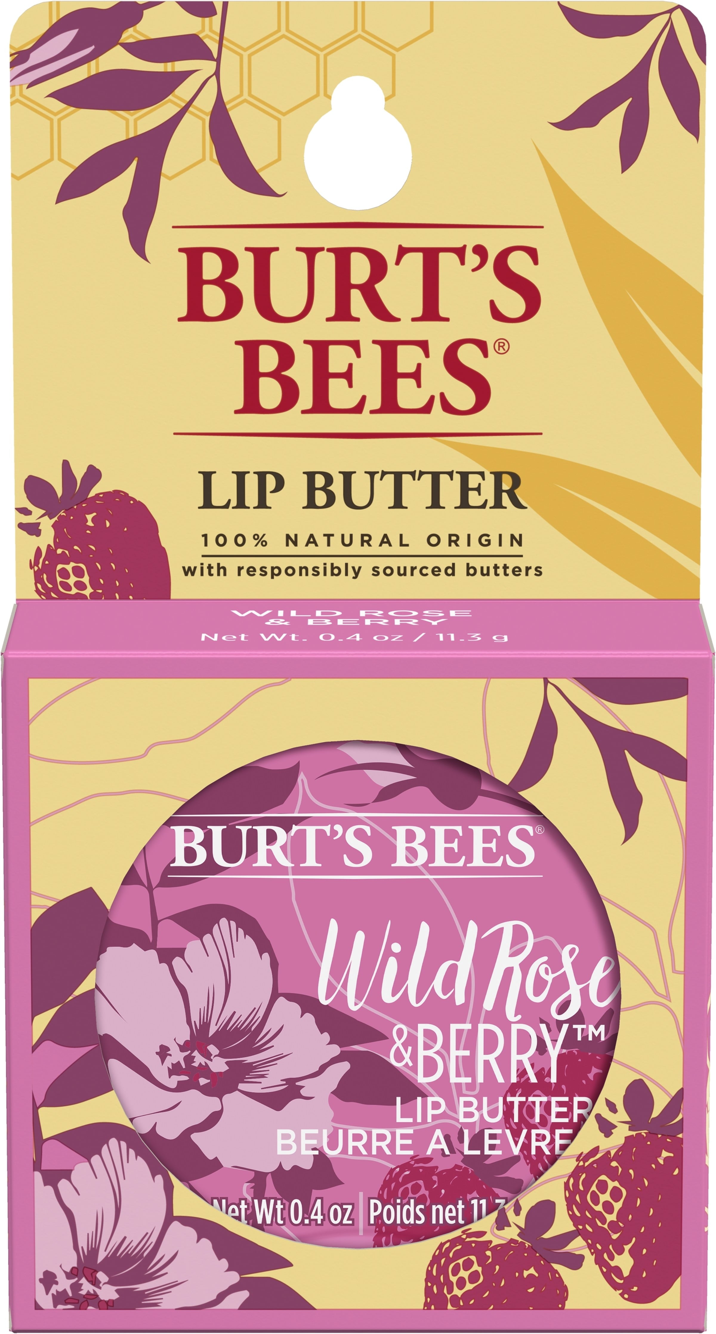 Burt's Bees 100% Natural Origin Lip Butter With Moisturizing Shea And Cocoa Butters, Wild Rose and Berry, 1 Tin In Blister Box