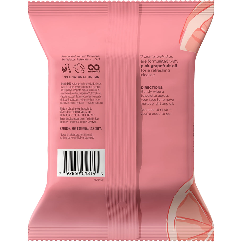 Burts Bees Clarifying Pink Grapefruit Facial Towelettes, 30 ct. Pack