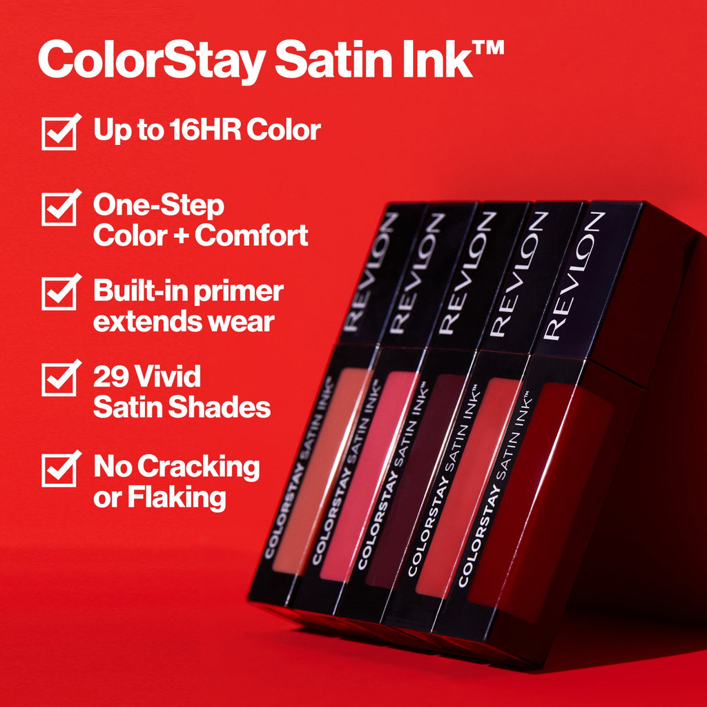 Revlon ColorStay Satin Ink Long Lasting Lipstick with Vitamin E, 022 Black Cherry, 0.17 fl oz