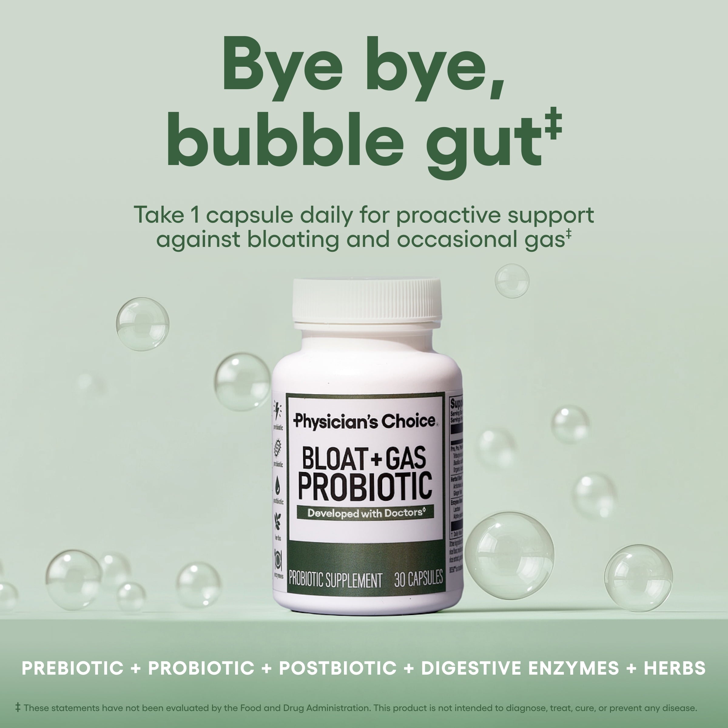 Physician's Choice Bloat & Gas 5-in-1 Probiotic for Digestion Support & Gas Relief, 30 Count