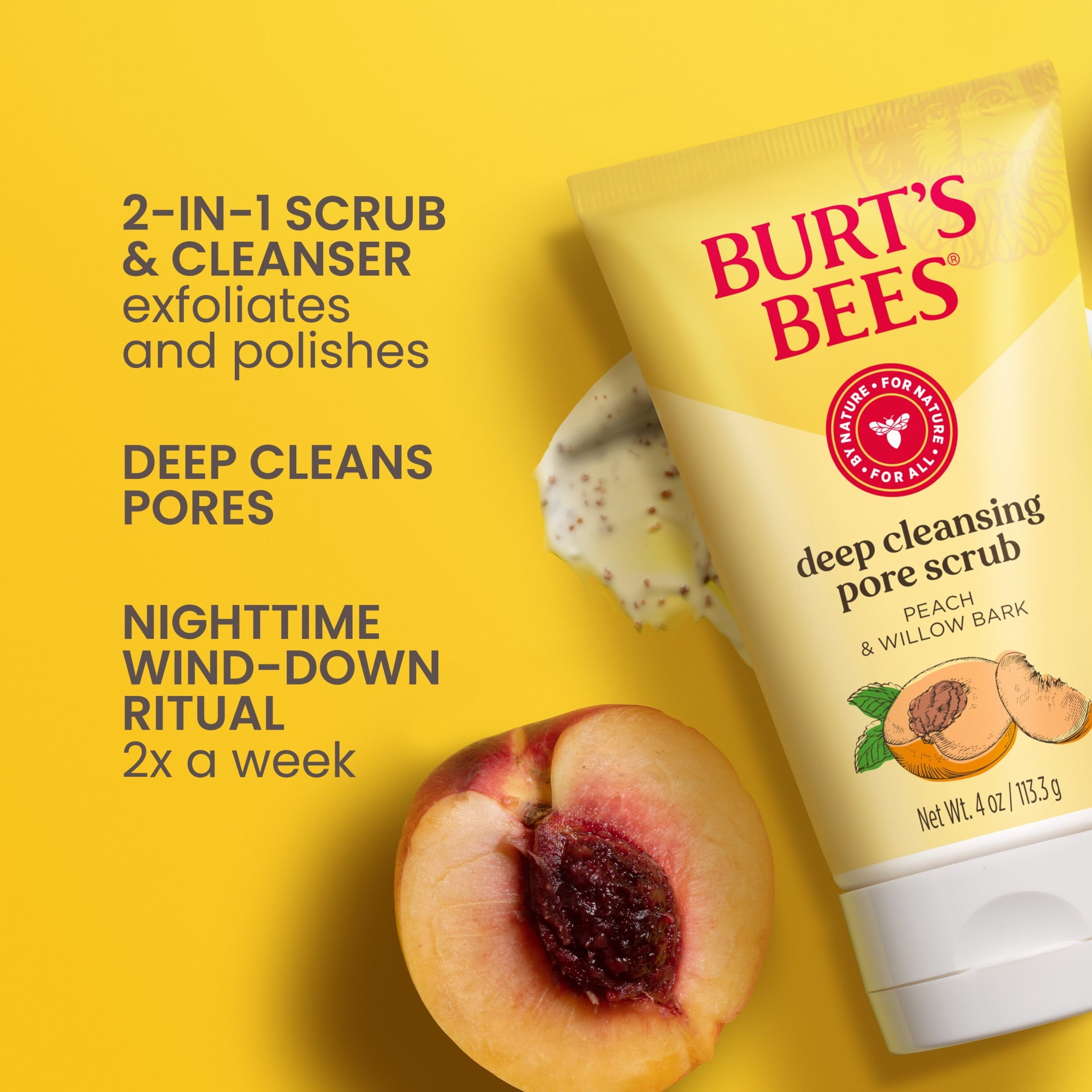 (2 pack) Burt's Bees Deep Cleansing Pore Scrub with Peach and Willow Bark, 4 Ounces