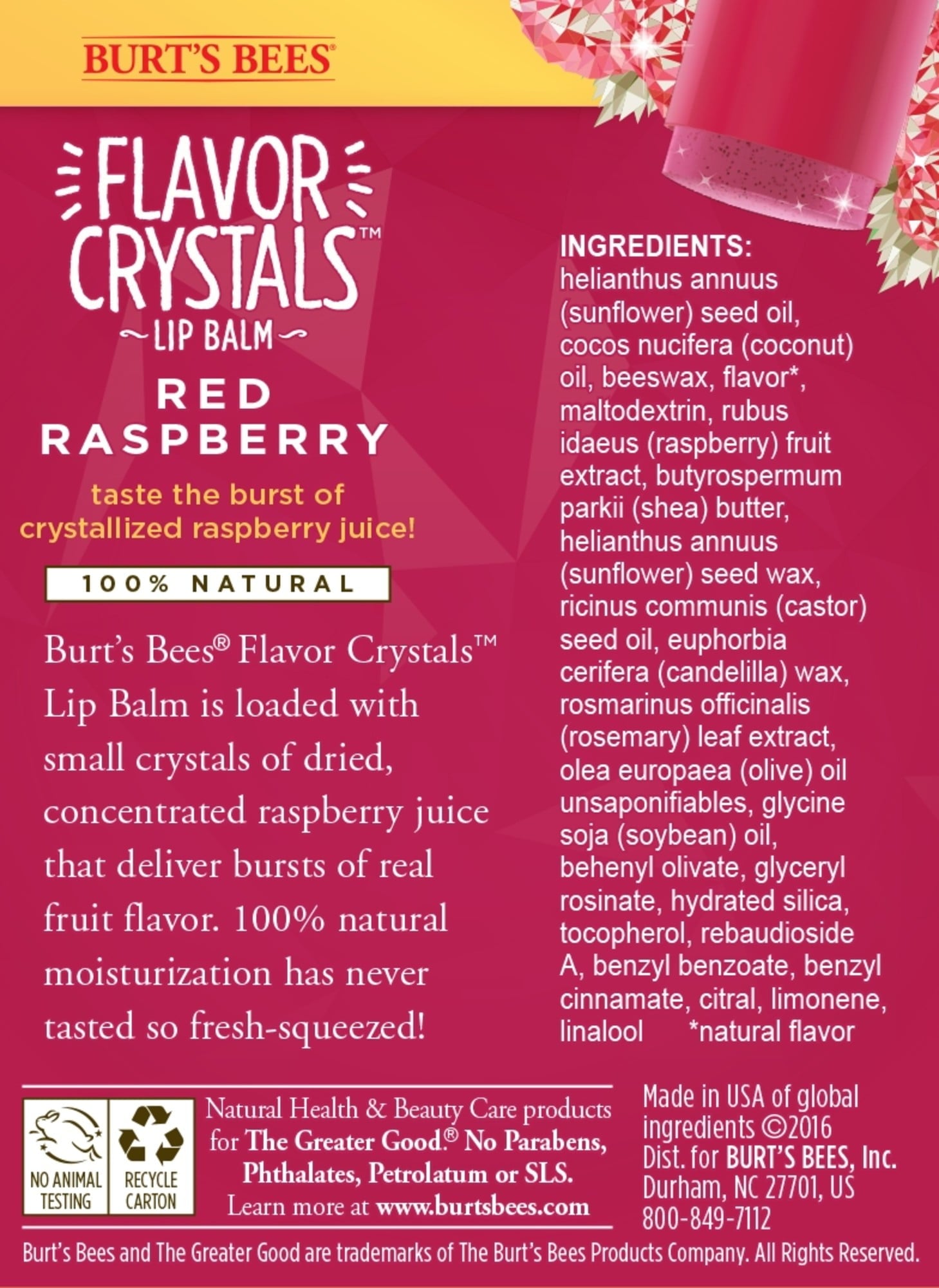 Burt's Bees Flavor Crystals 100% Natural Lip Balm, Raspberry, 1 Count