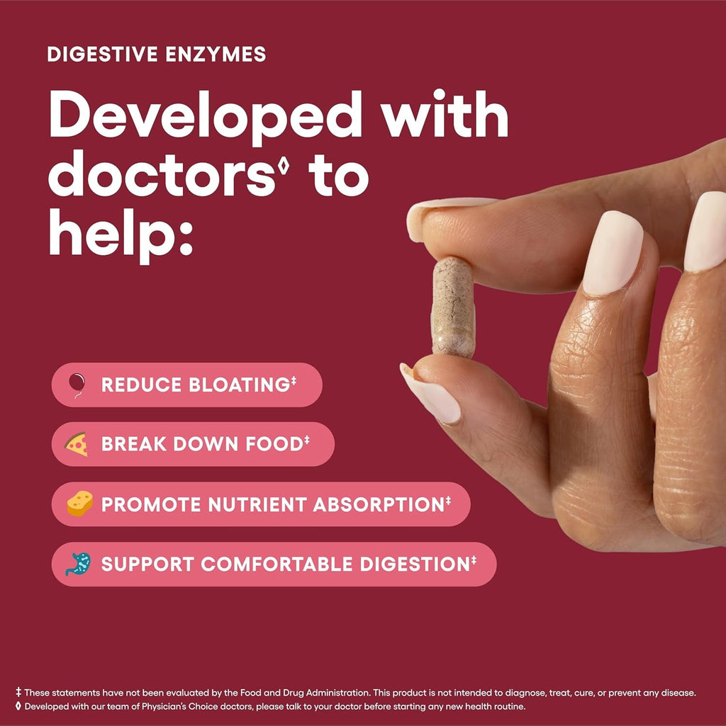 Physician's Choice Digestive Enzymes, Digestive & Gut Health, Bloating & Meal Time Discomfort, Men and Women, 30 Count